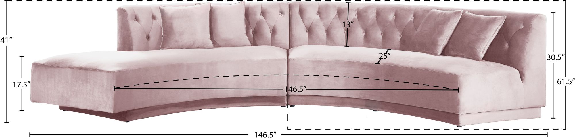 Kenzi 146.5" 2-Piece Velvet Sectional