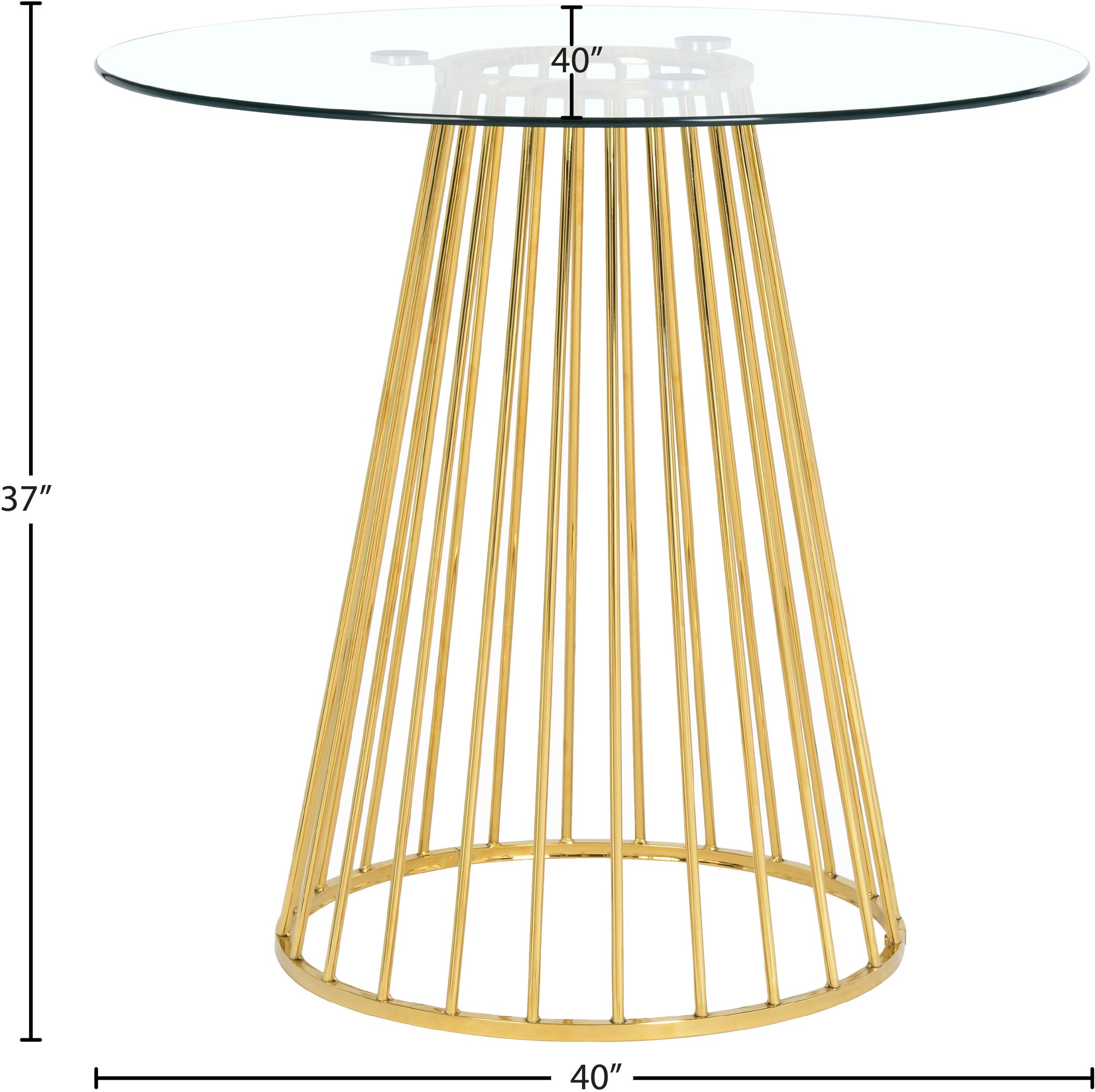 Gio 40" Round Glass Counter Height Table with Polished Gold Metal Base