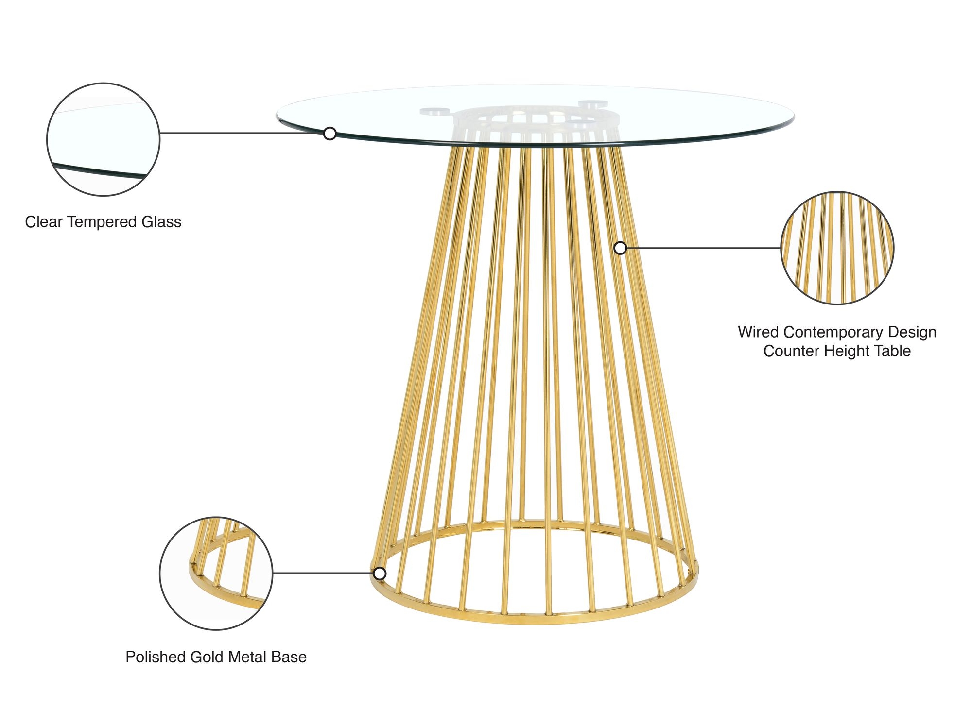 Gio 40" Round Glass Counter Height Table with Metal Base
