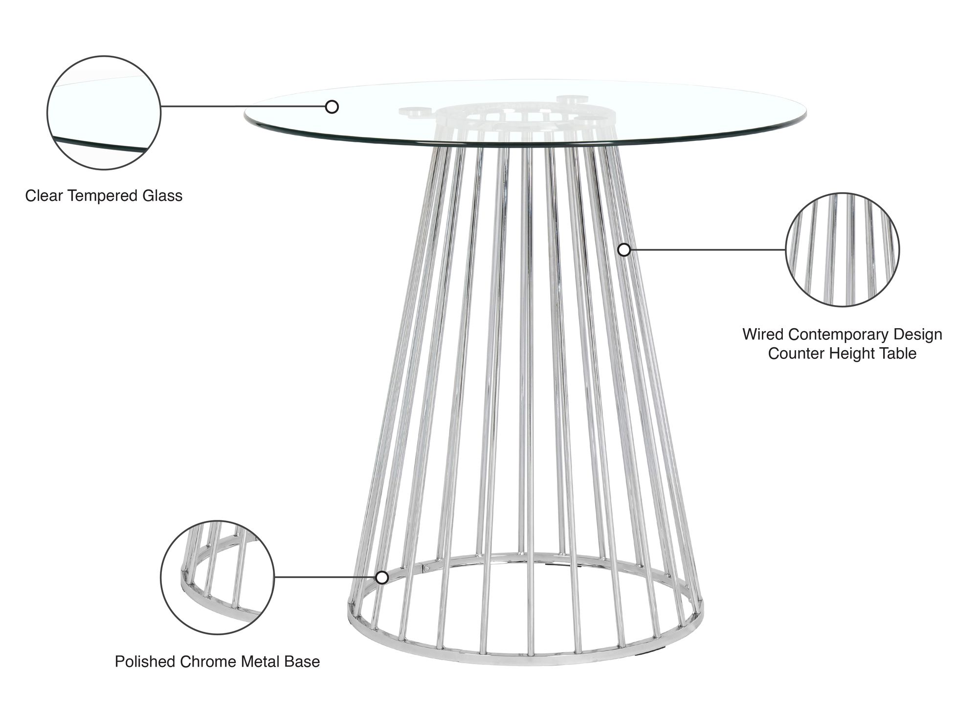 Gio 40" Round Glass Counter Height Table with Metal Base