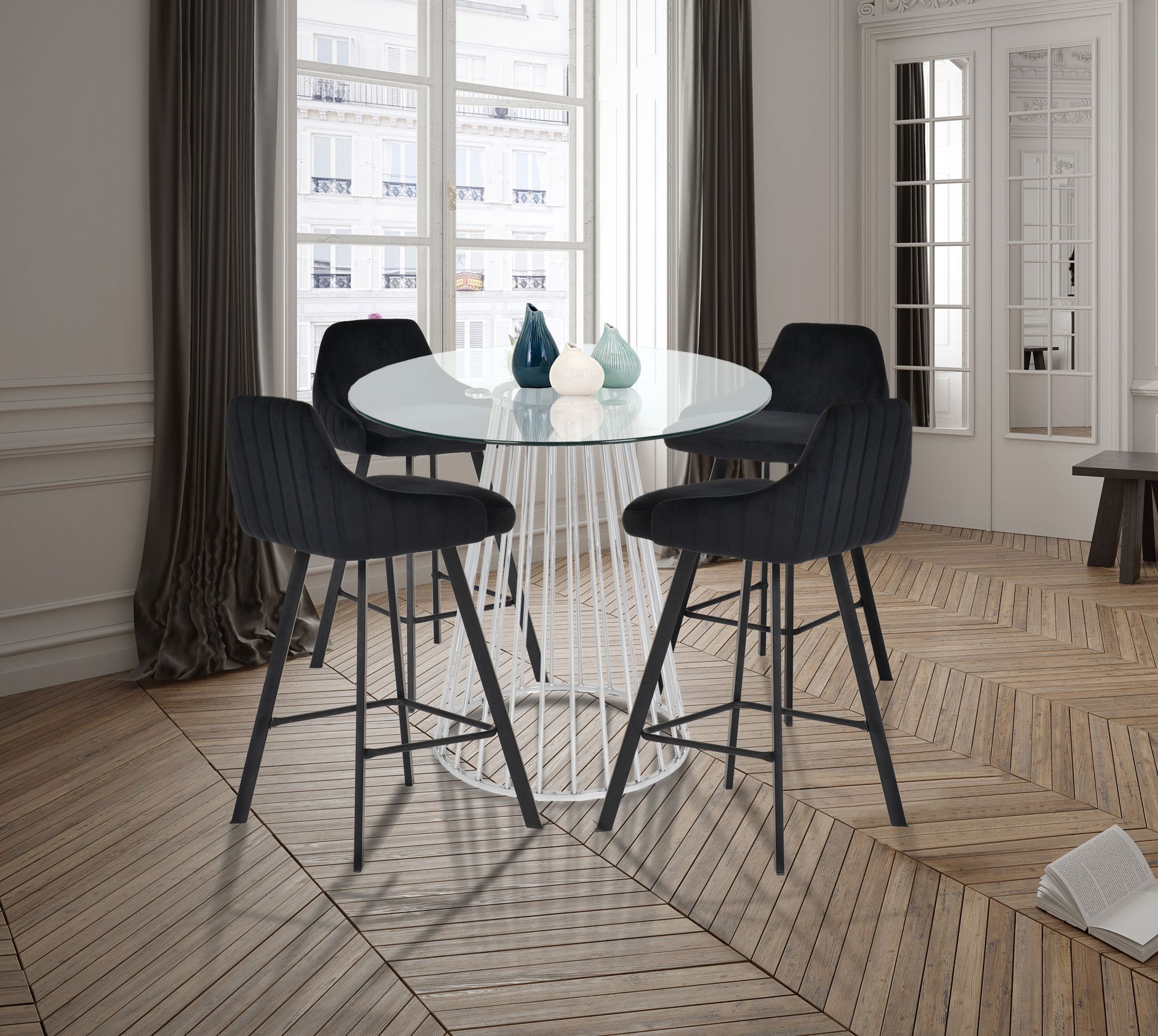 Viviene Velvet Counter Stool with Matte Black Legs