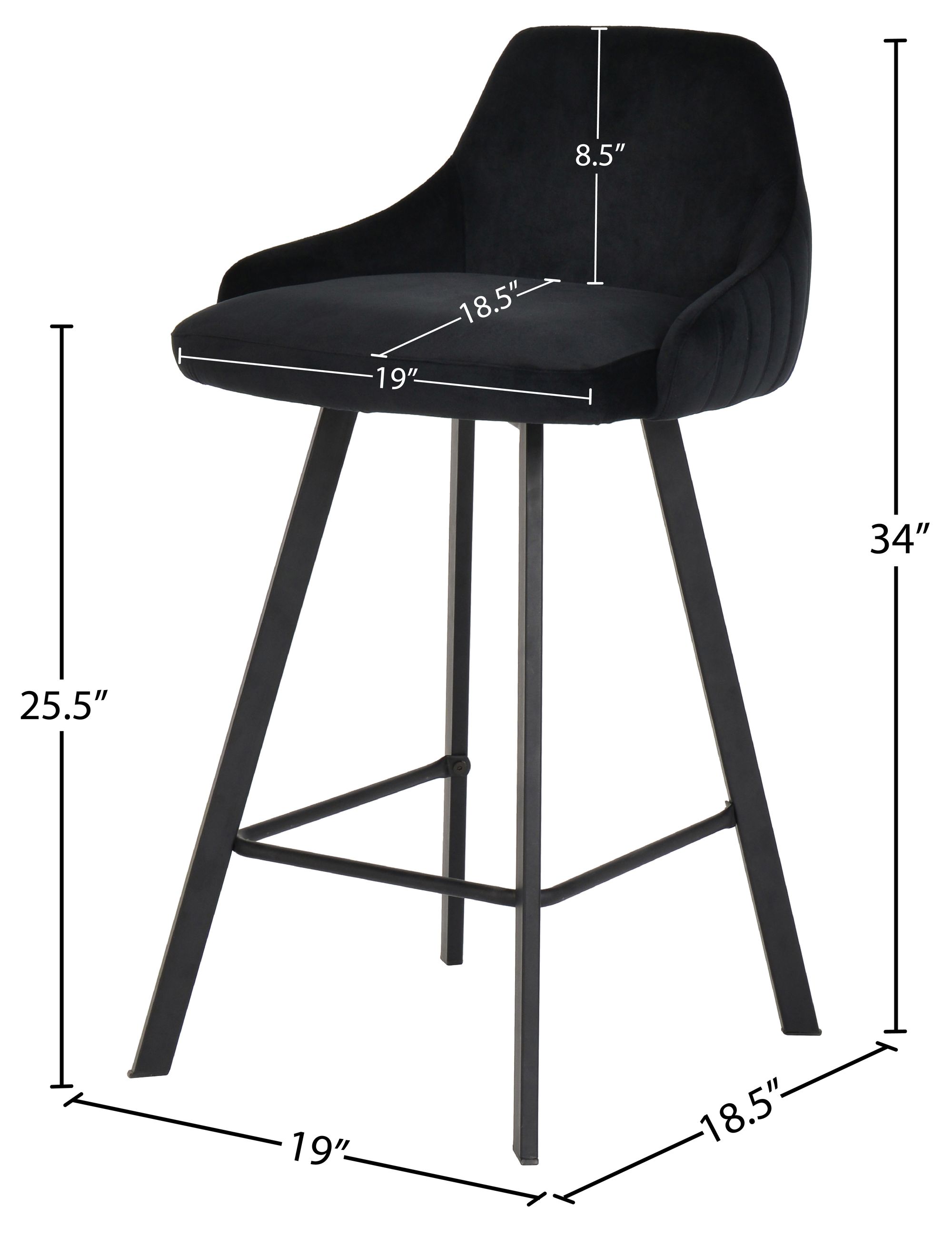 Viviene Velvet Counter Stool with Matte Black Legs