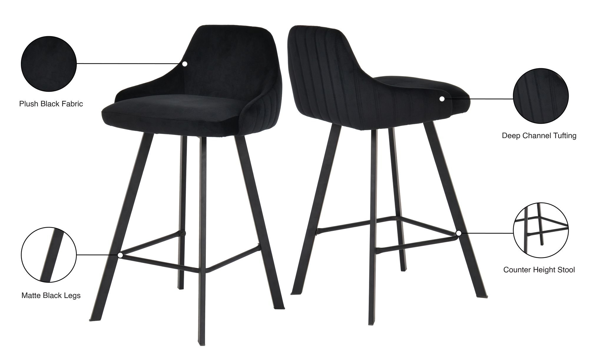 Viviene Velvet Counter Stool with Matte Black Legs