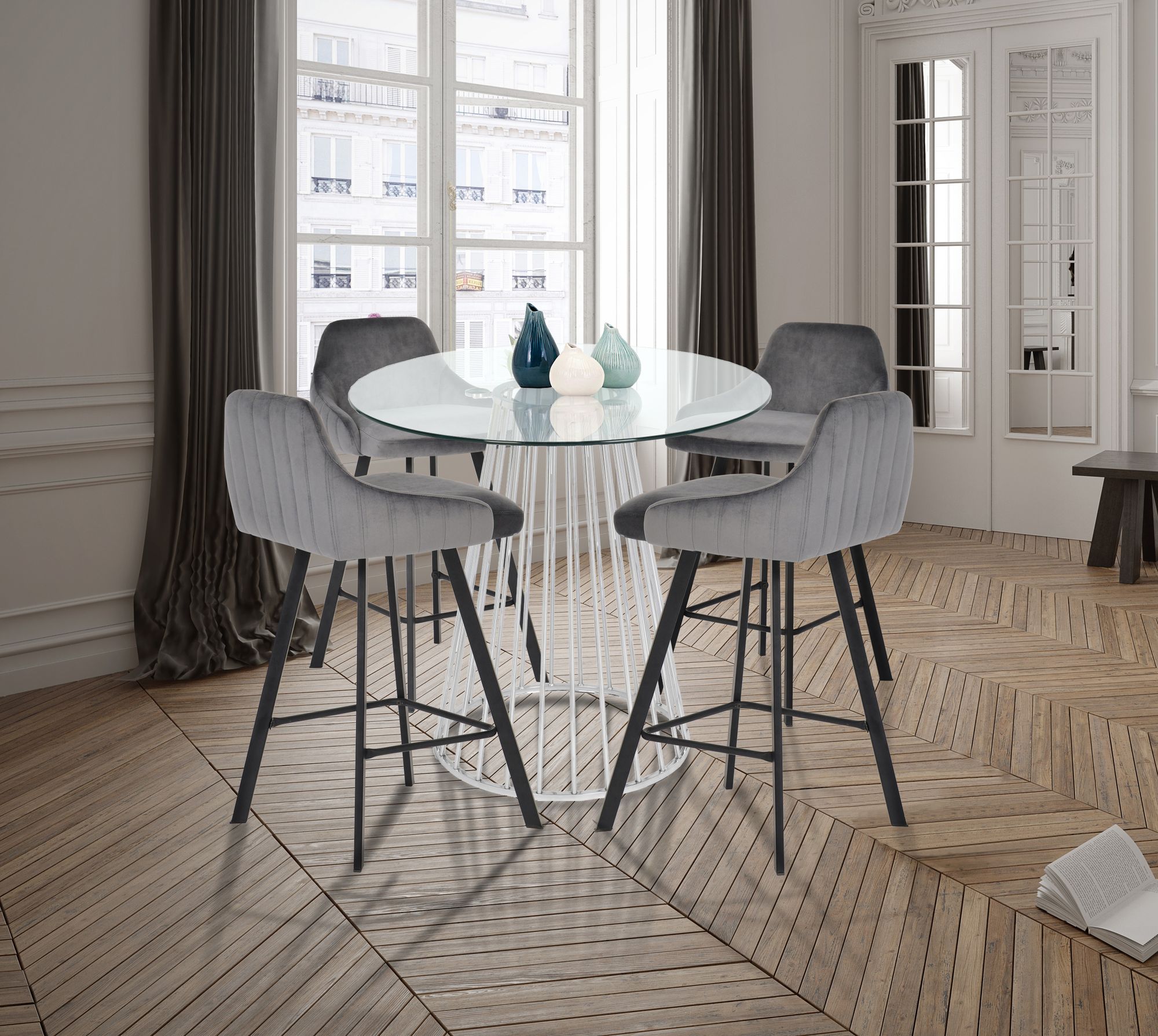 Viviene Velvet Counter Stool with Matte Black Legs