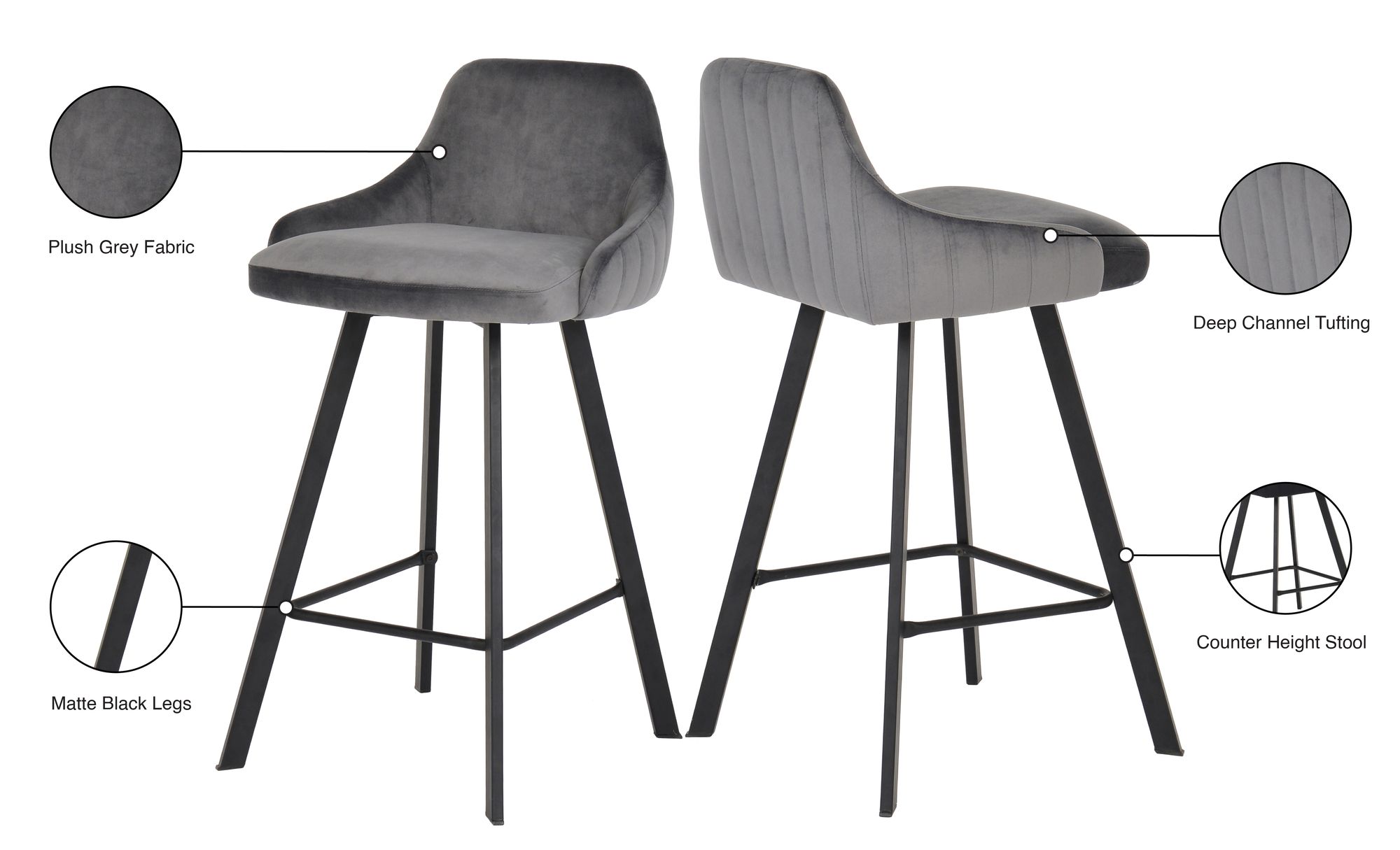 Viviene Velvet Counter Stool with Matte Black Legs