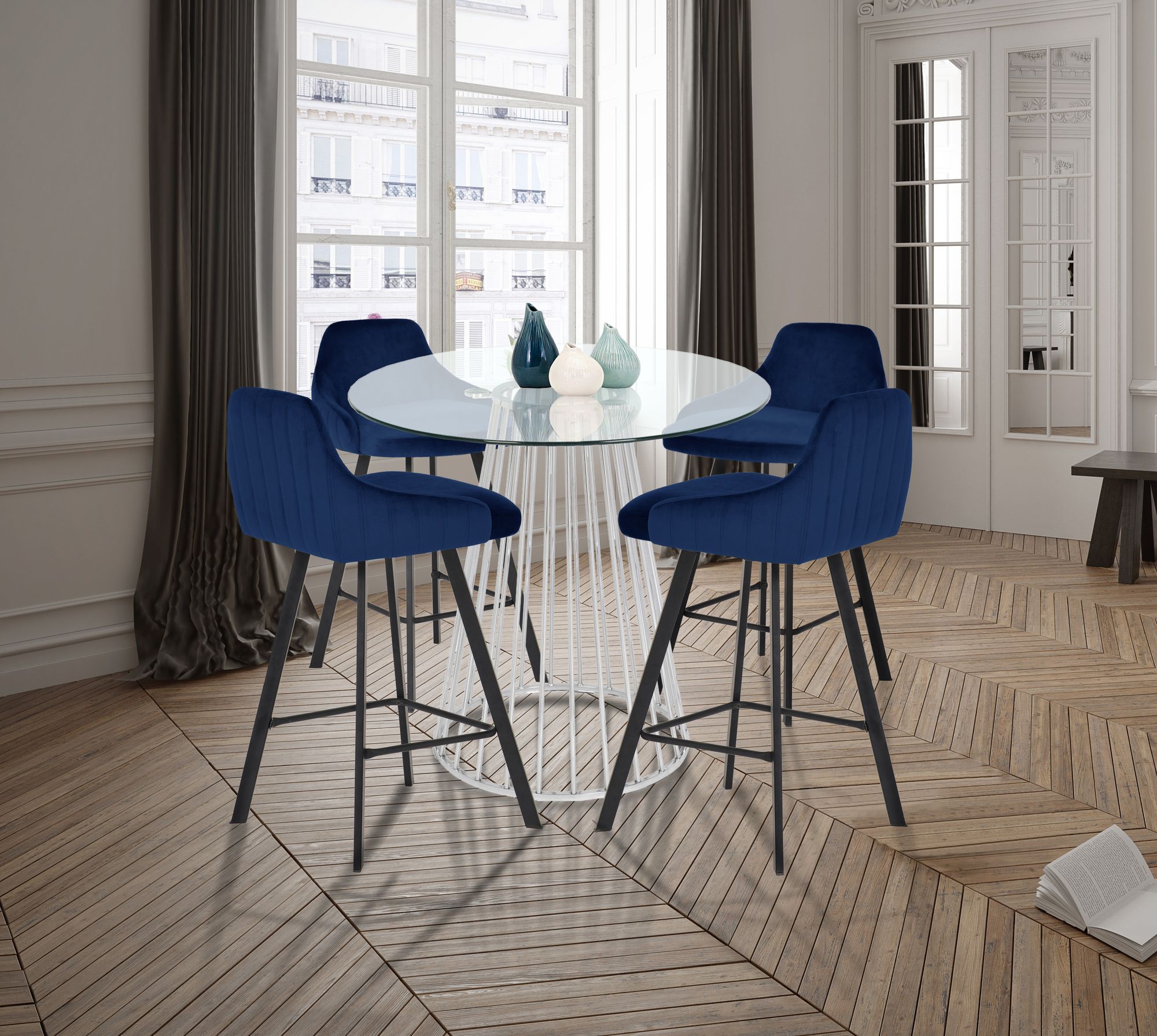 Viviene Velvet Counter Stool with Matte Black Legs