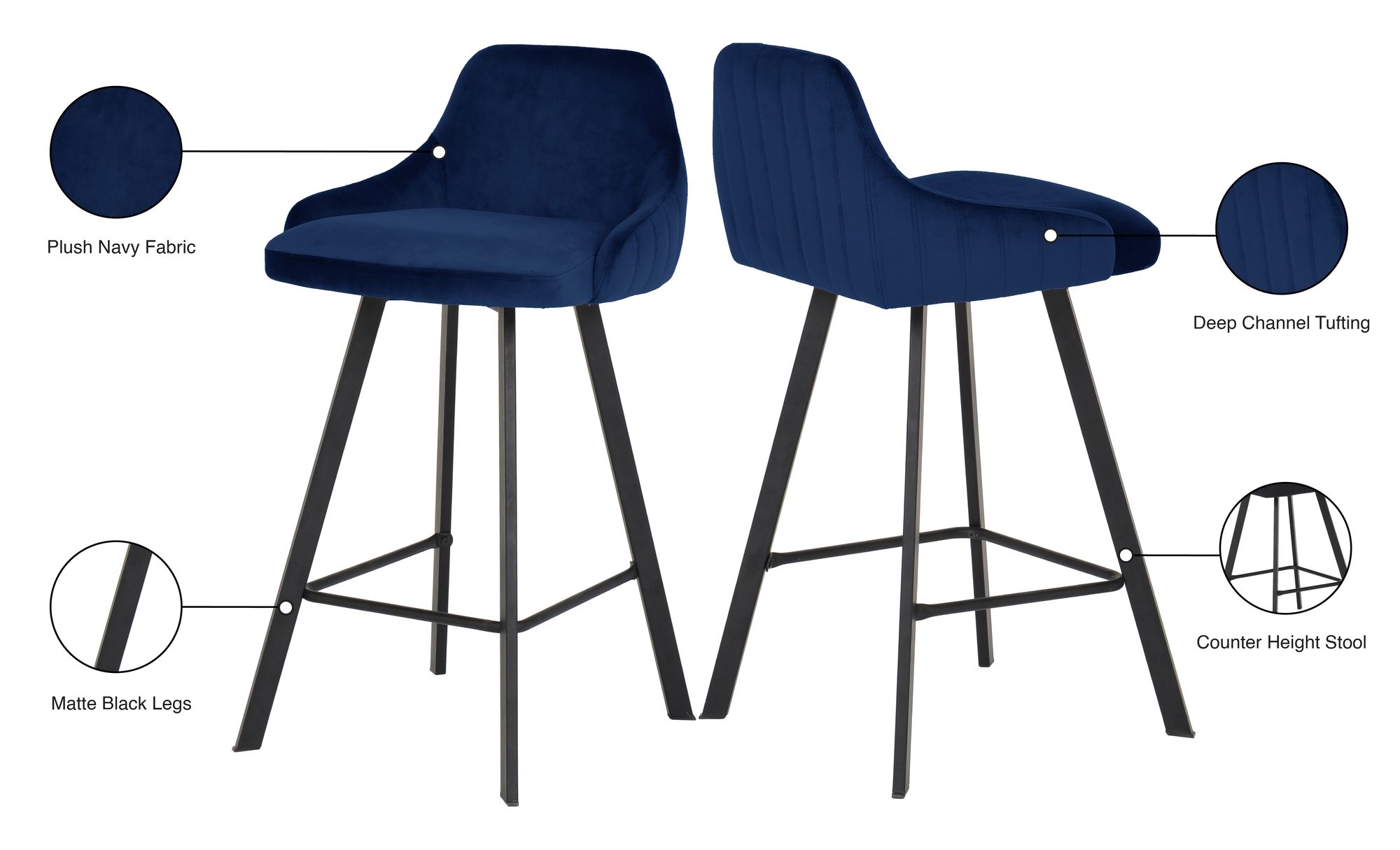 Viviene Velvet Counter Stool with Matte Black Legs
