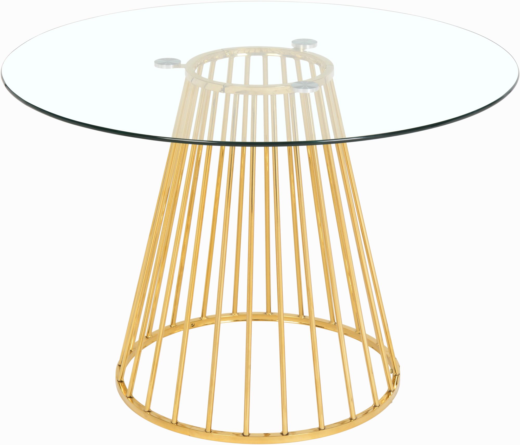 Gio 48" Round Glass Dining Table with Polished Gold Metal Base