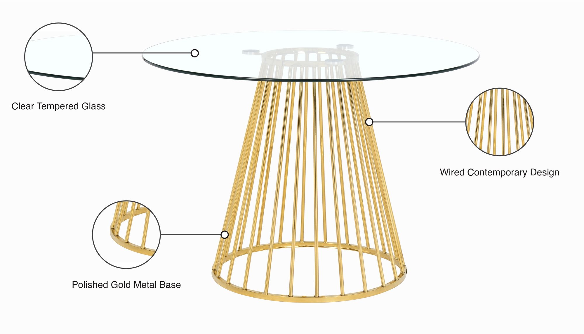 Gio 48" Round Glass Dining Table with Metal Base