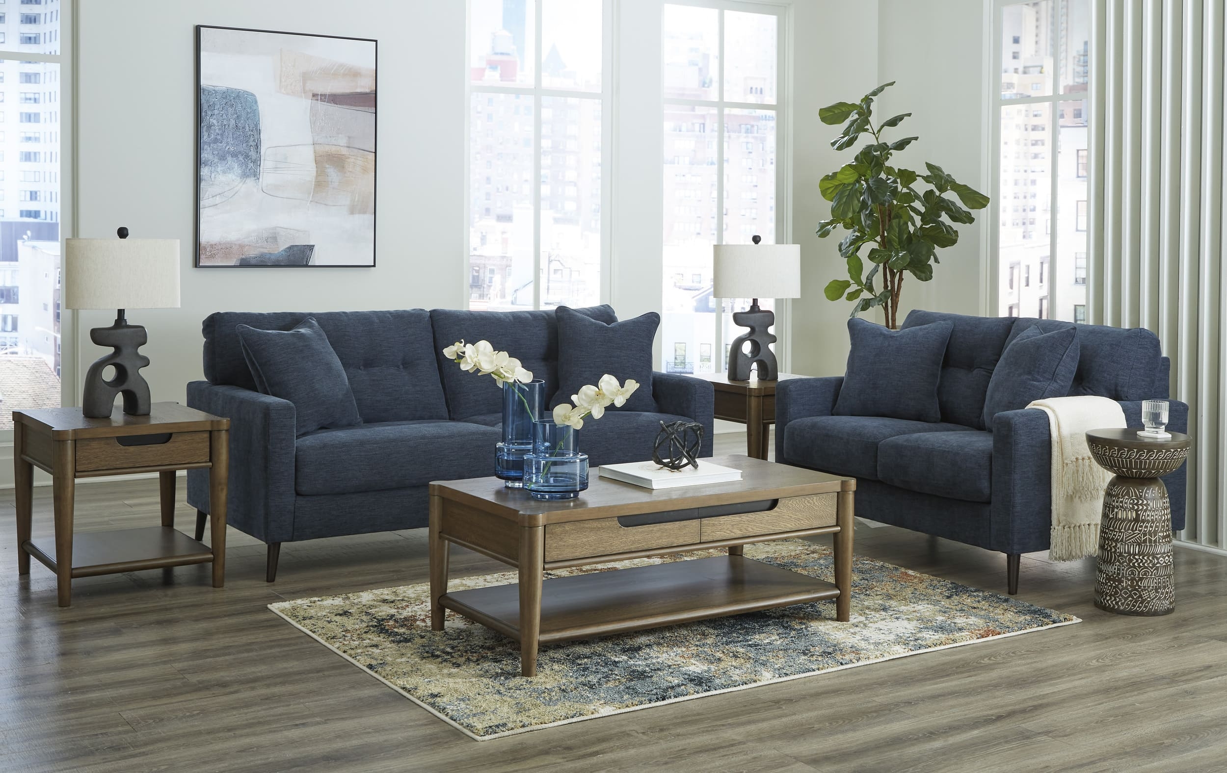 Ashley Bixler Navy Sofa, Loveseat And Ceter Table