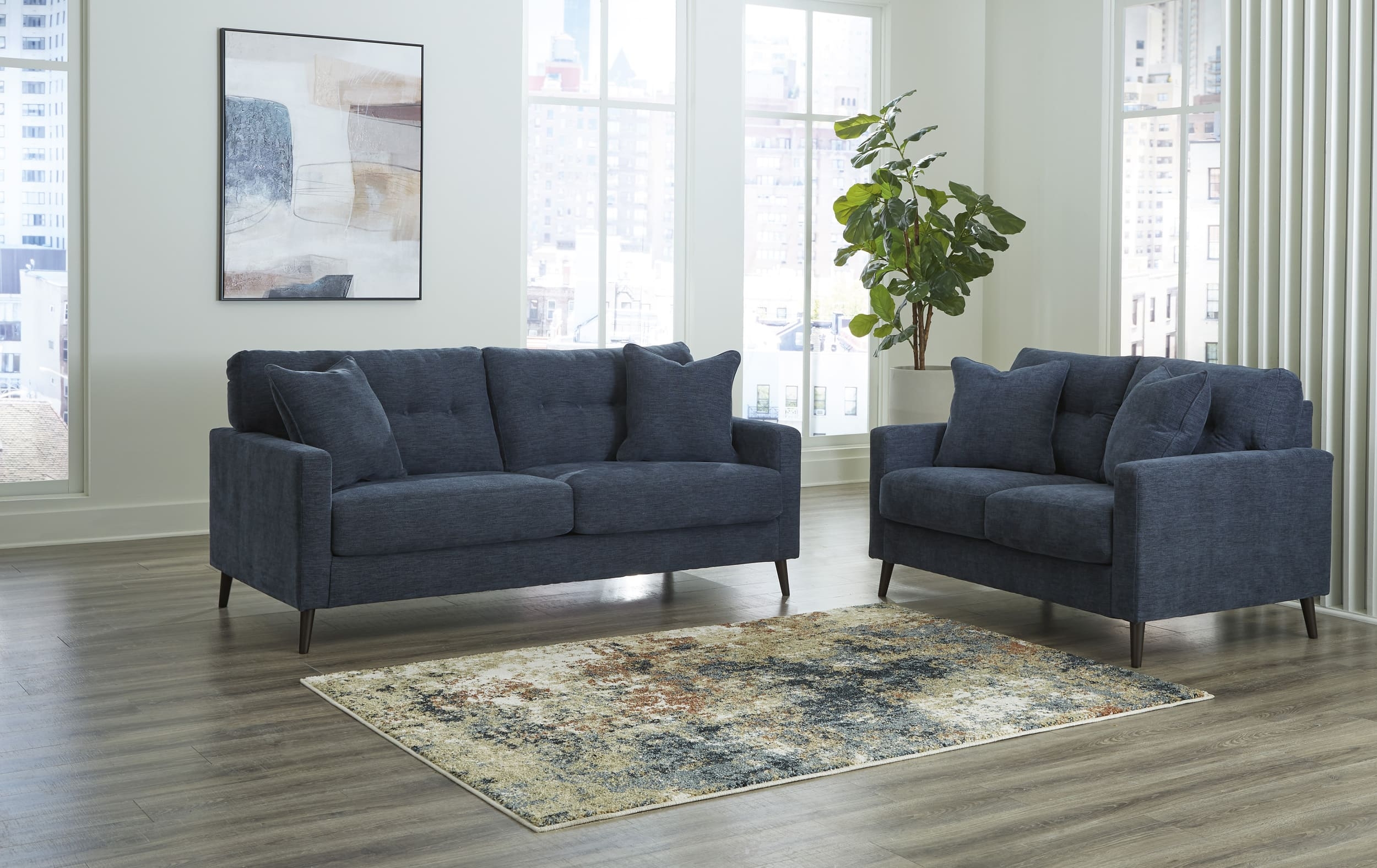 Ashley Bixler Navy Sofa And Loveseat