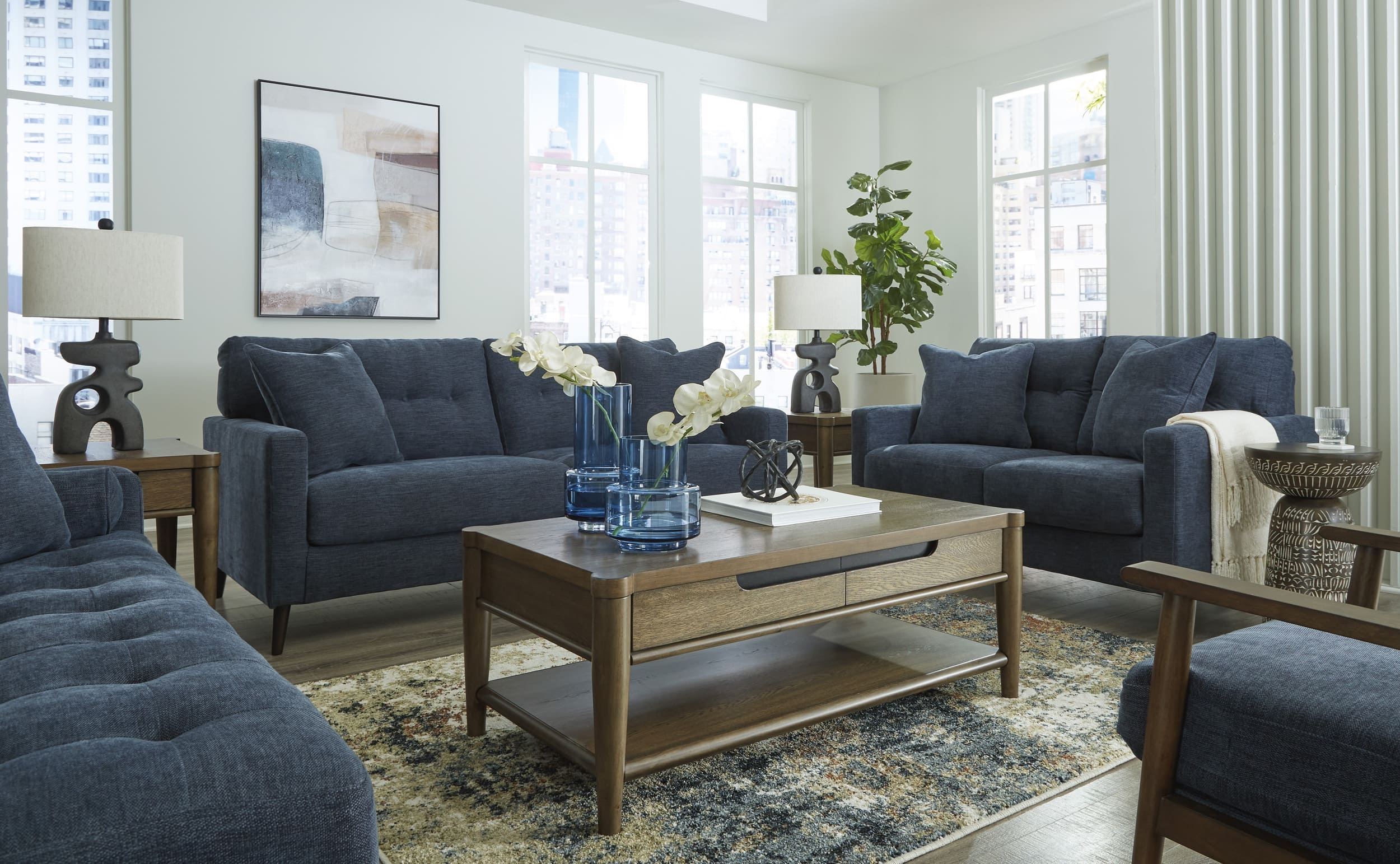 Bixler Navy Sofa, Loveseat, Accent Chair