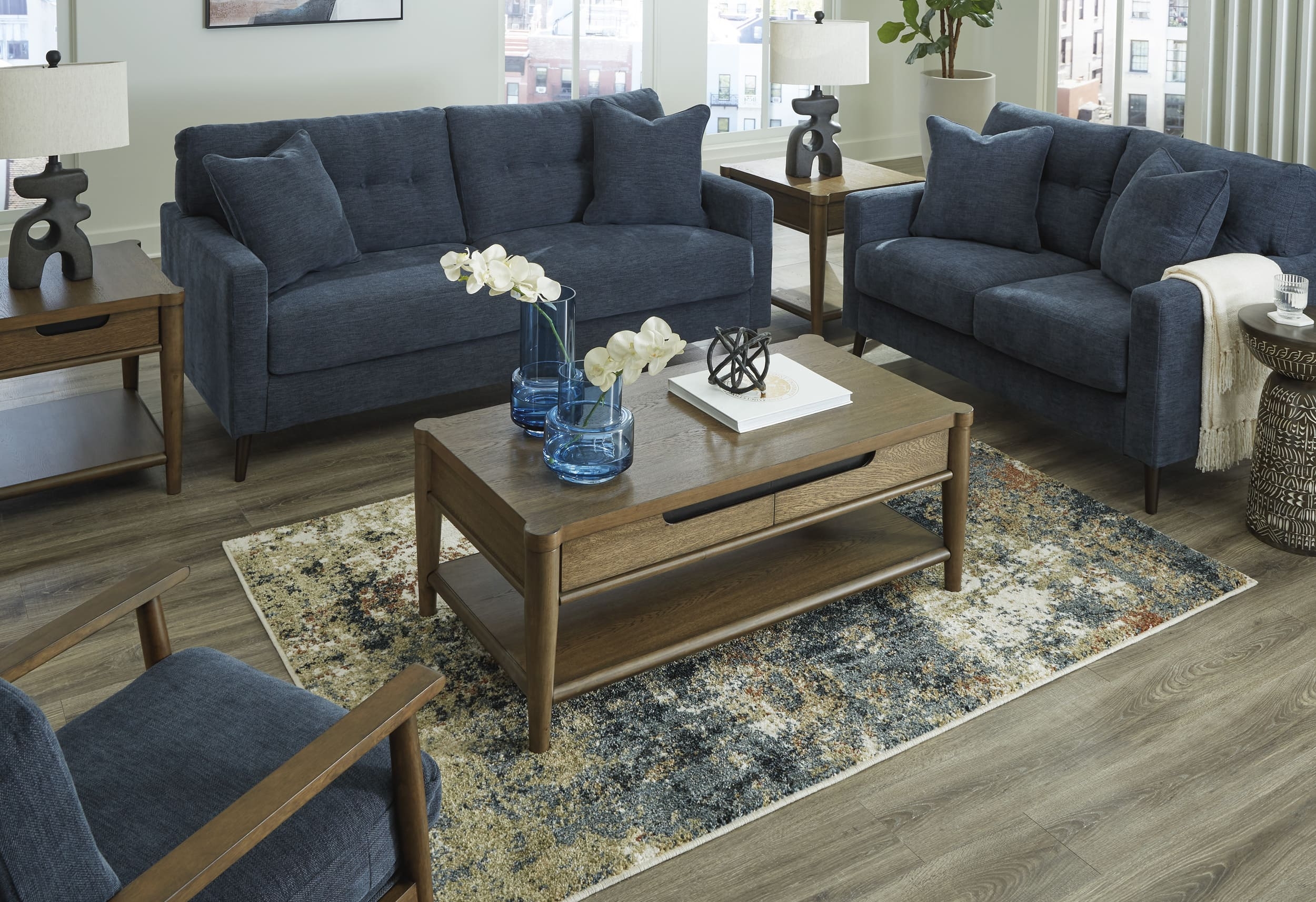 Bixler Navy Sofa, Loveseat, Accent Sofa Set