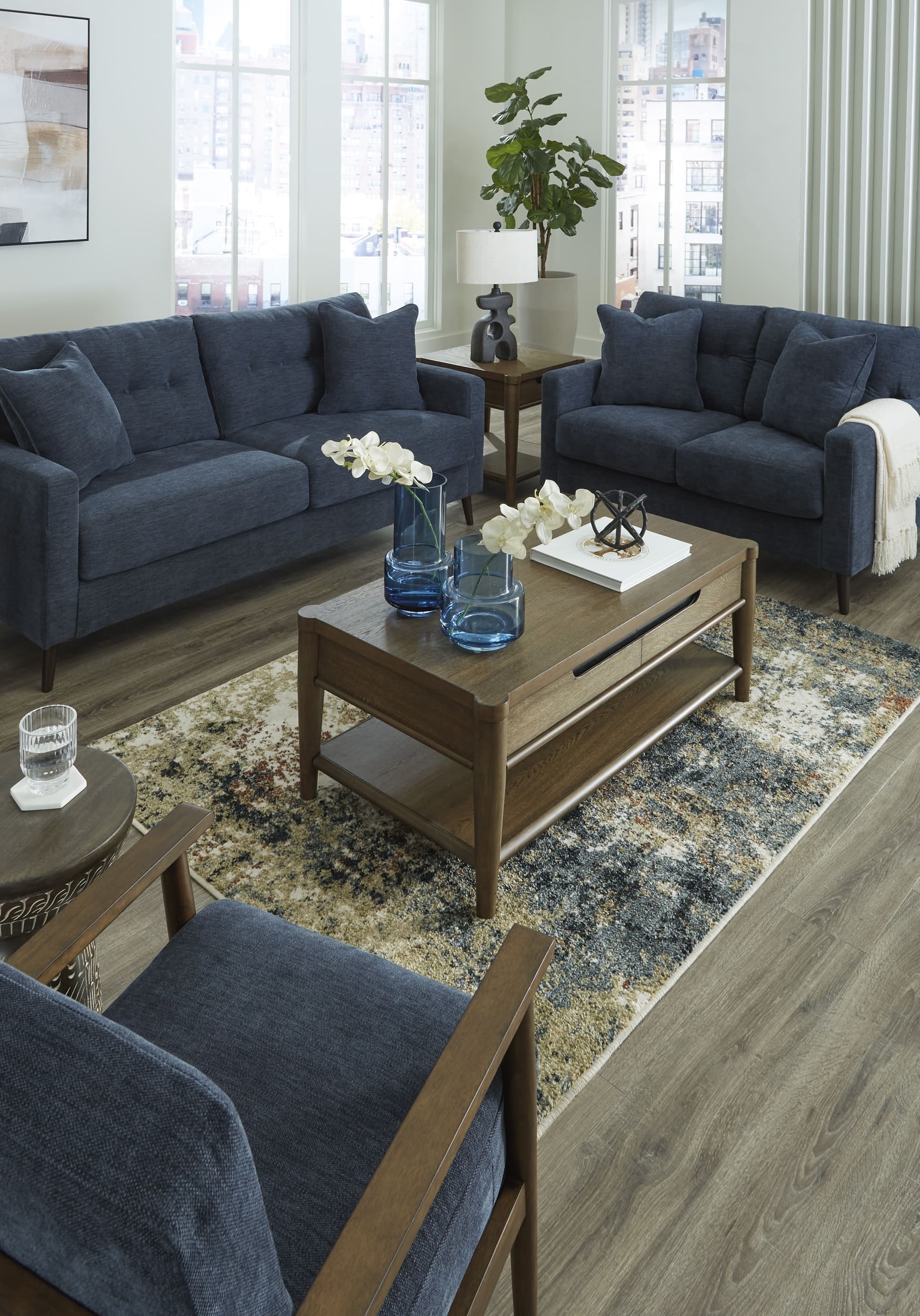 Ashley Bixler Navy Sofa, Loveseat And Chair
