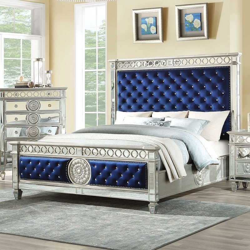 Varian Velvet/Wood Tufted Panel Bed, California King Size