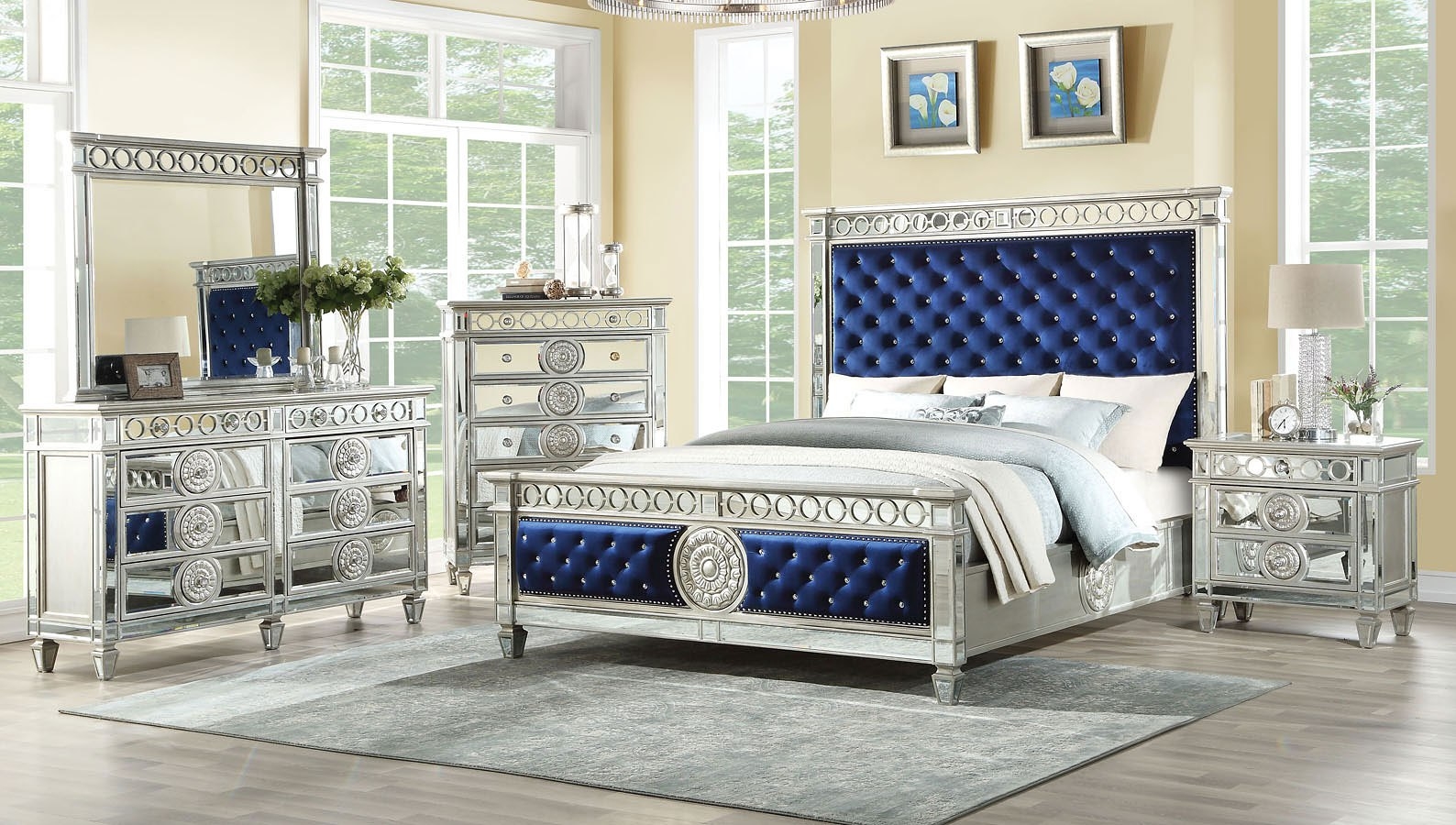 Varian Velvet/Wood Tufted Panel Bedroom Set
