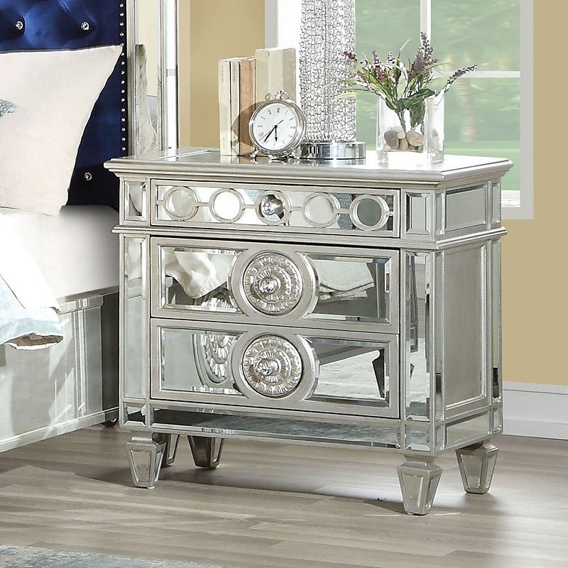 Varian Wood/Mirror Nightstand w/2 Drawers