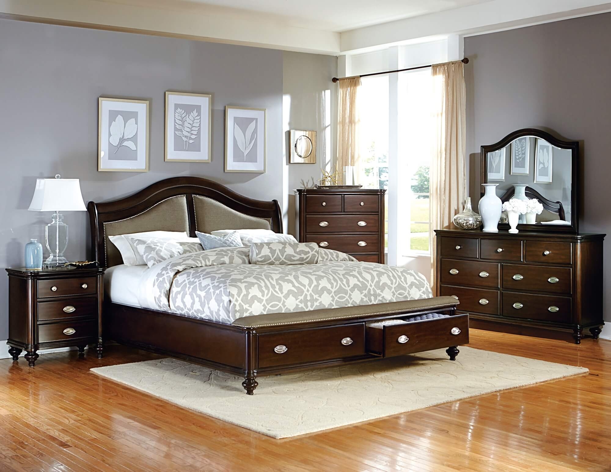 Marston Wood/Wood Veneer Sleigh Bed, Queen Size