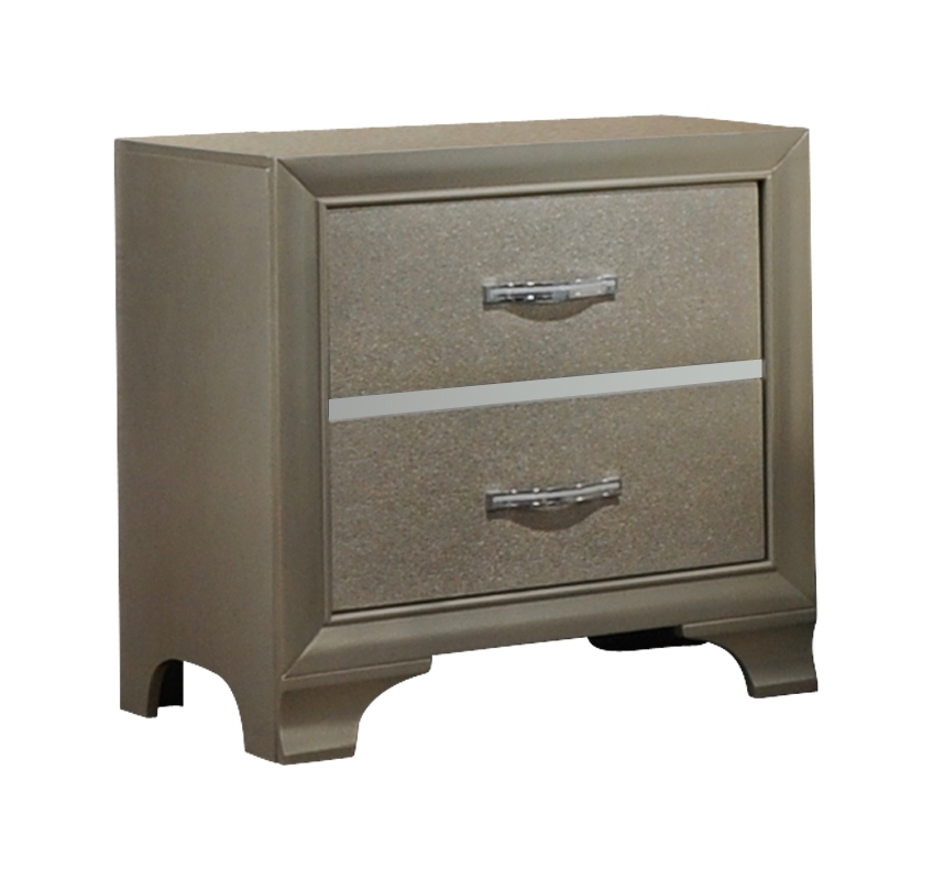 Champagne Nightstand with 2 Drawers, Elegant Design 