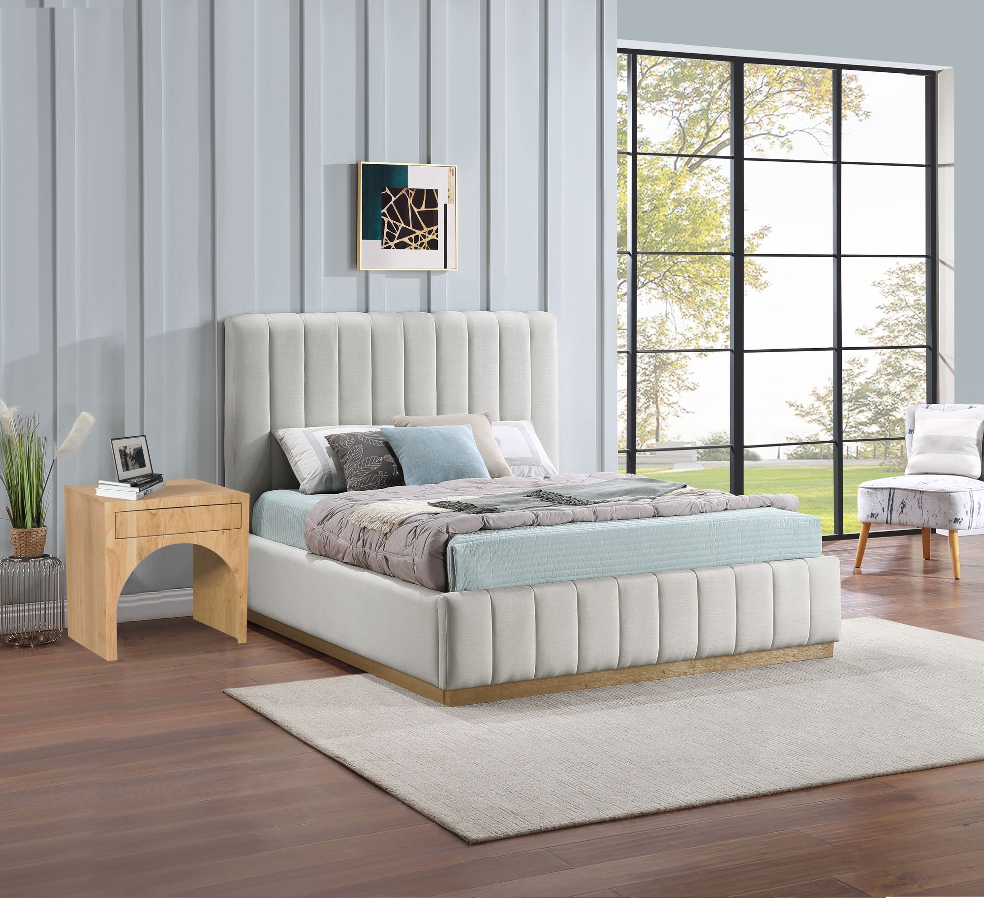 Lucia Linen Fabric Queen Size Bed