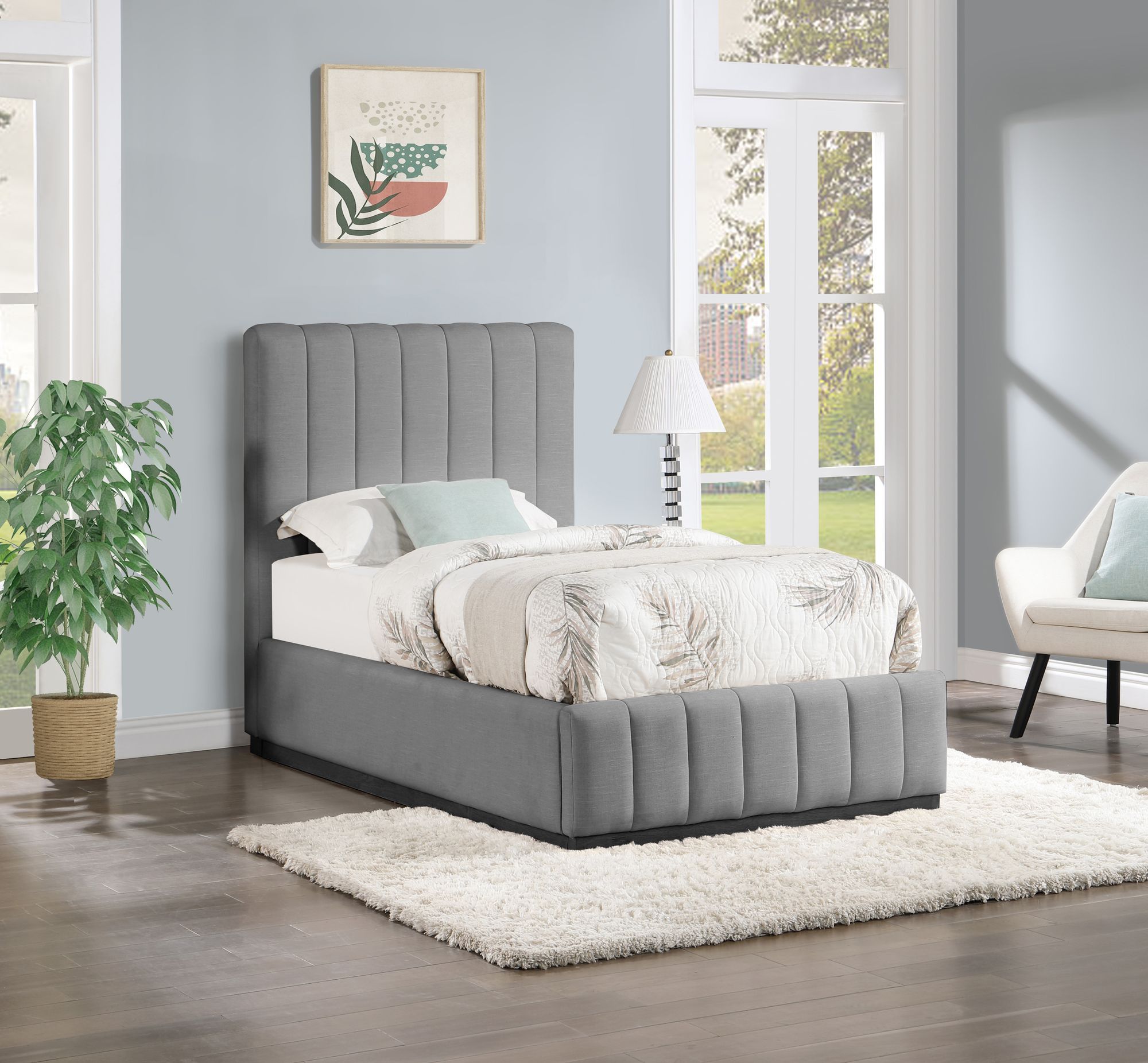 Lucia Linen Fabric Twin Size Bed