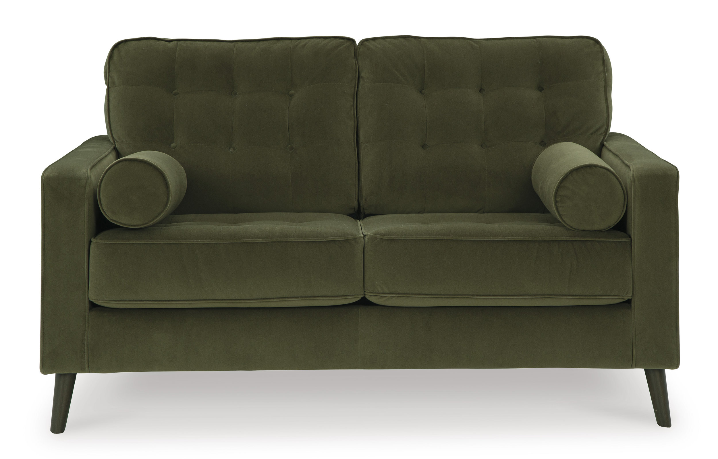 Reveon Lakes Modern Loveseat | Olive Velvet Upholstery