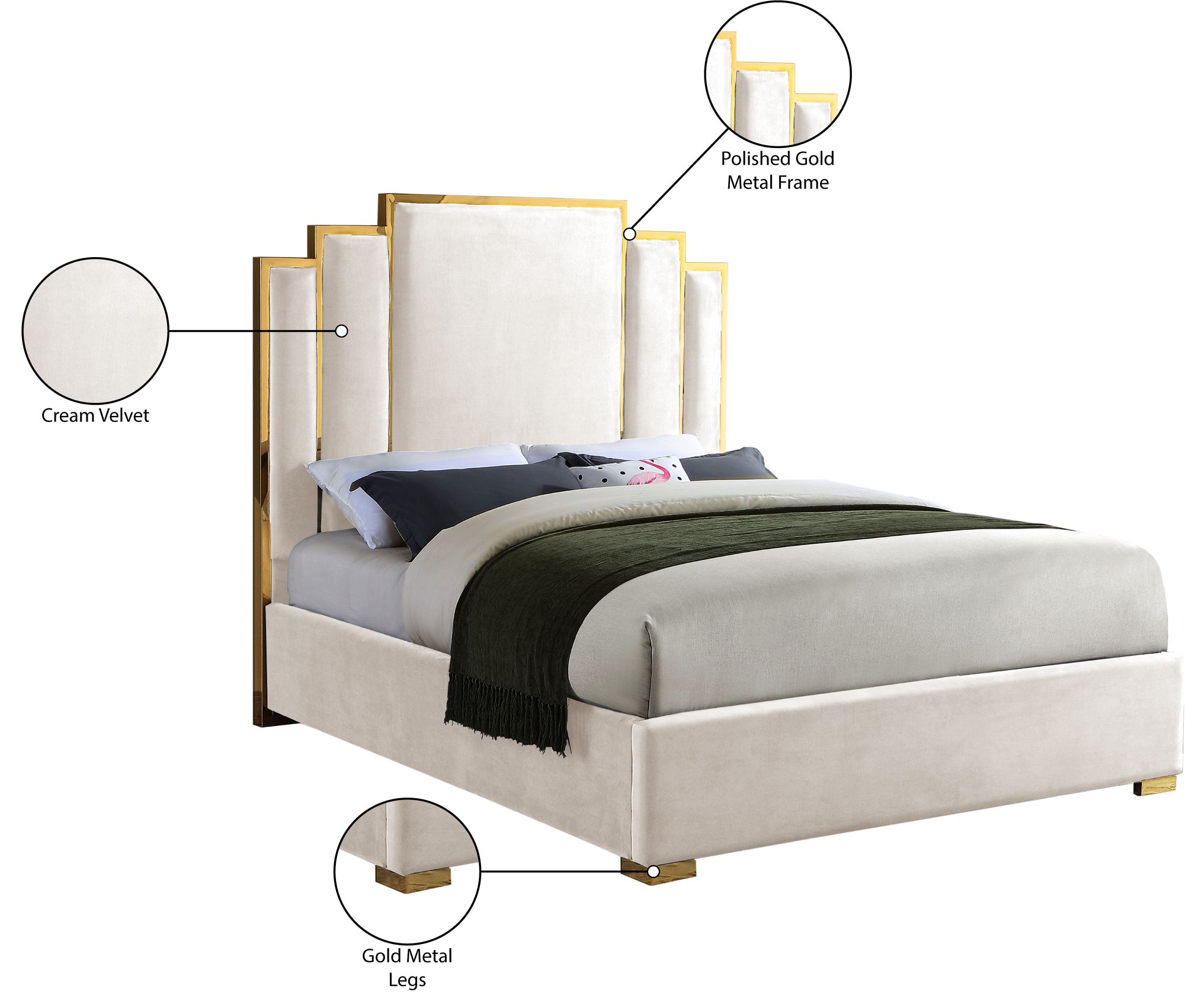 Hugo Velvet Queen Size Bed
