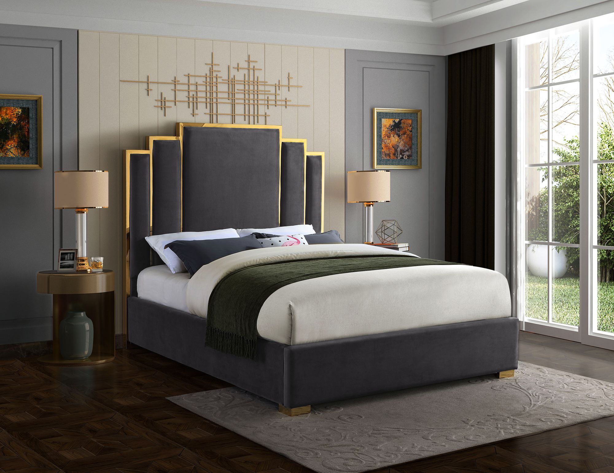 Hugo Velvet Queen Size Bed