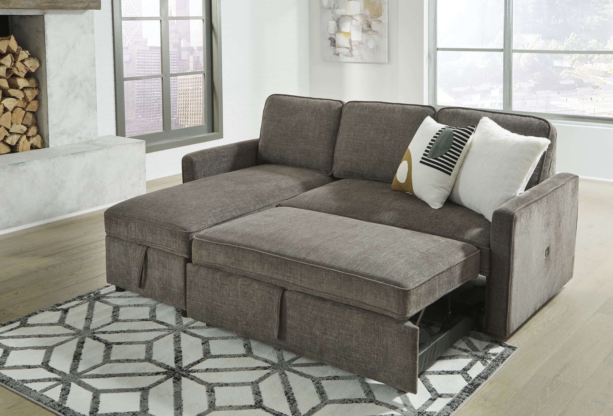 Kerle 2-Piece Polyester L-Shaped Sectional Pop Up Bed w/Left Arm Chaise Facing