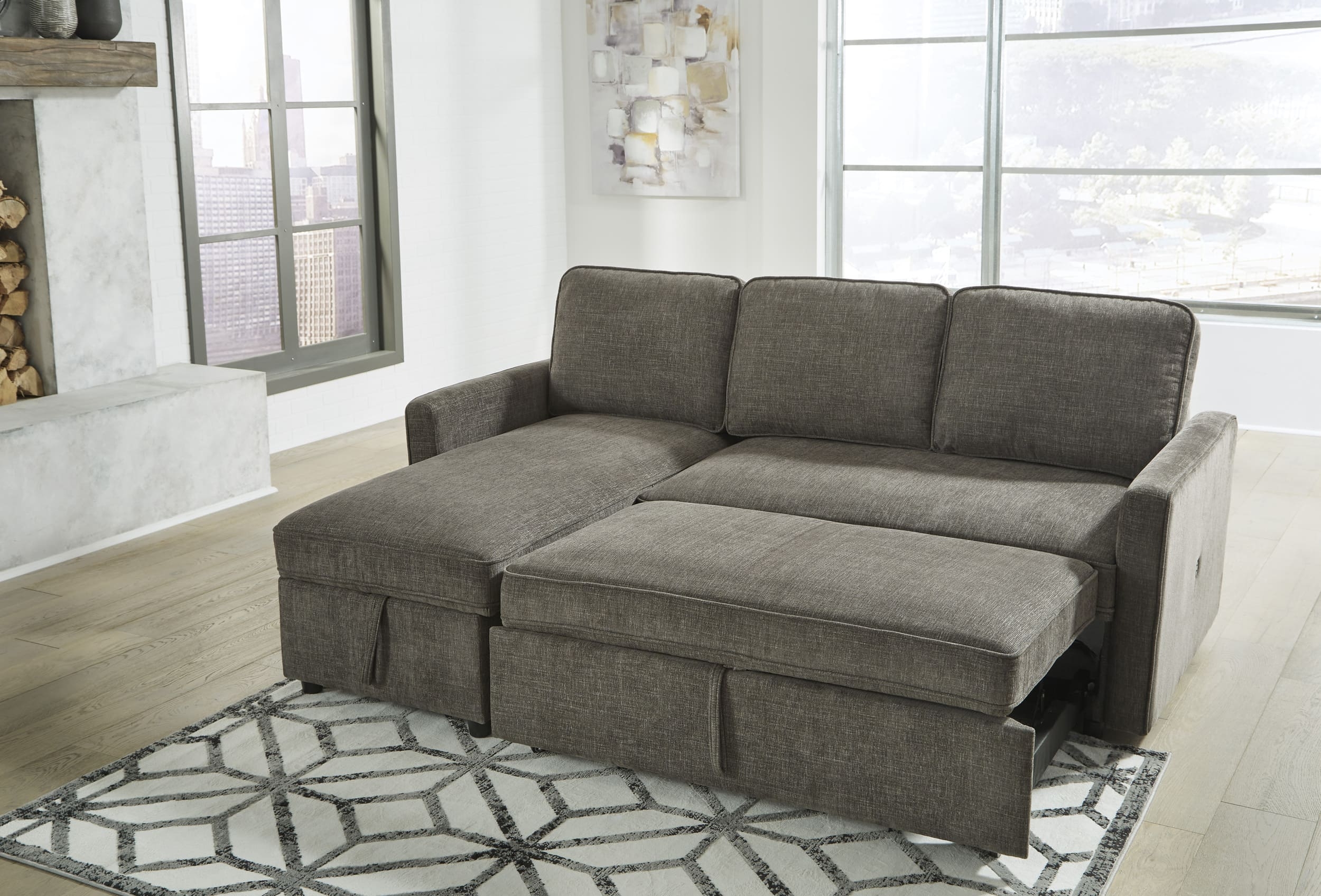 Kerle 2-Piece Polyester L-Shaped Sectional Pop Up Bed w/Left Arm Chaise Facing
