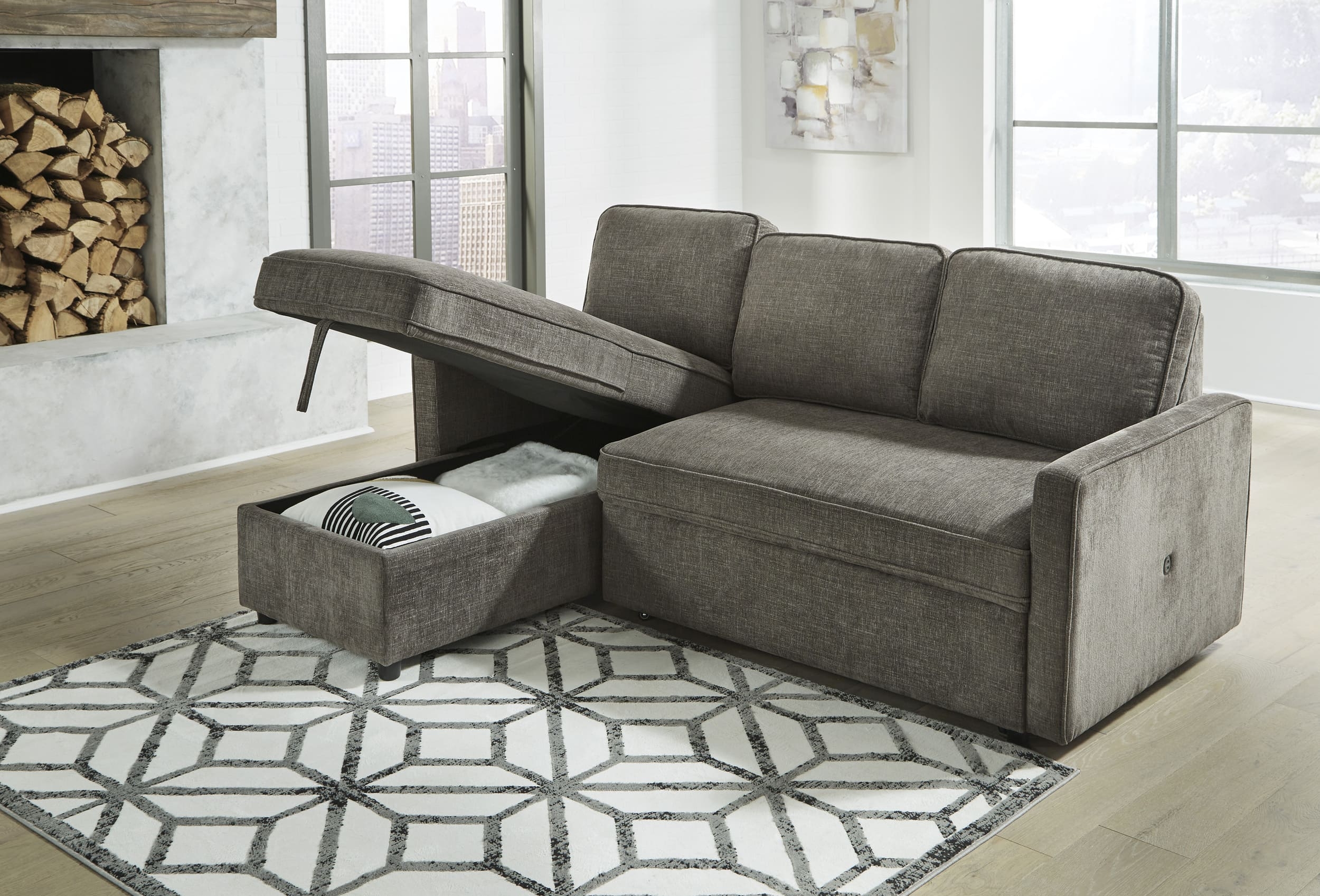 Kerle 2-Piece Polyester L-Shaped Sectional Pop Up Bed w/Left Arm Chaise Facing