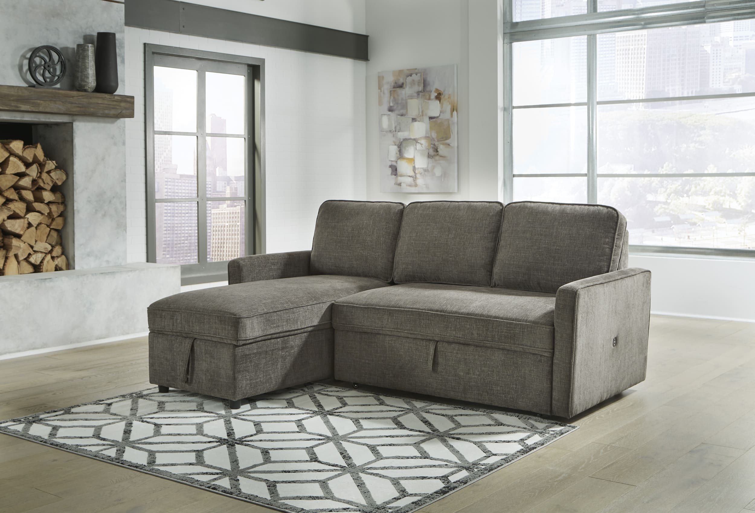 Kerle 2-Piece Polyester L-Shaped Sectional Pop Up Bed w/Left Arm Chaise Facing