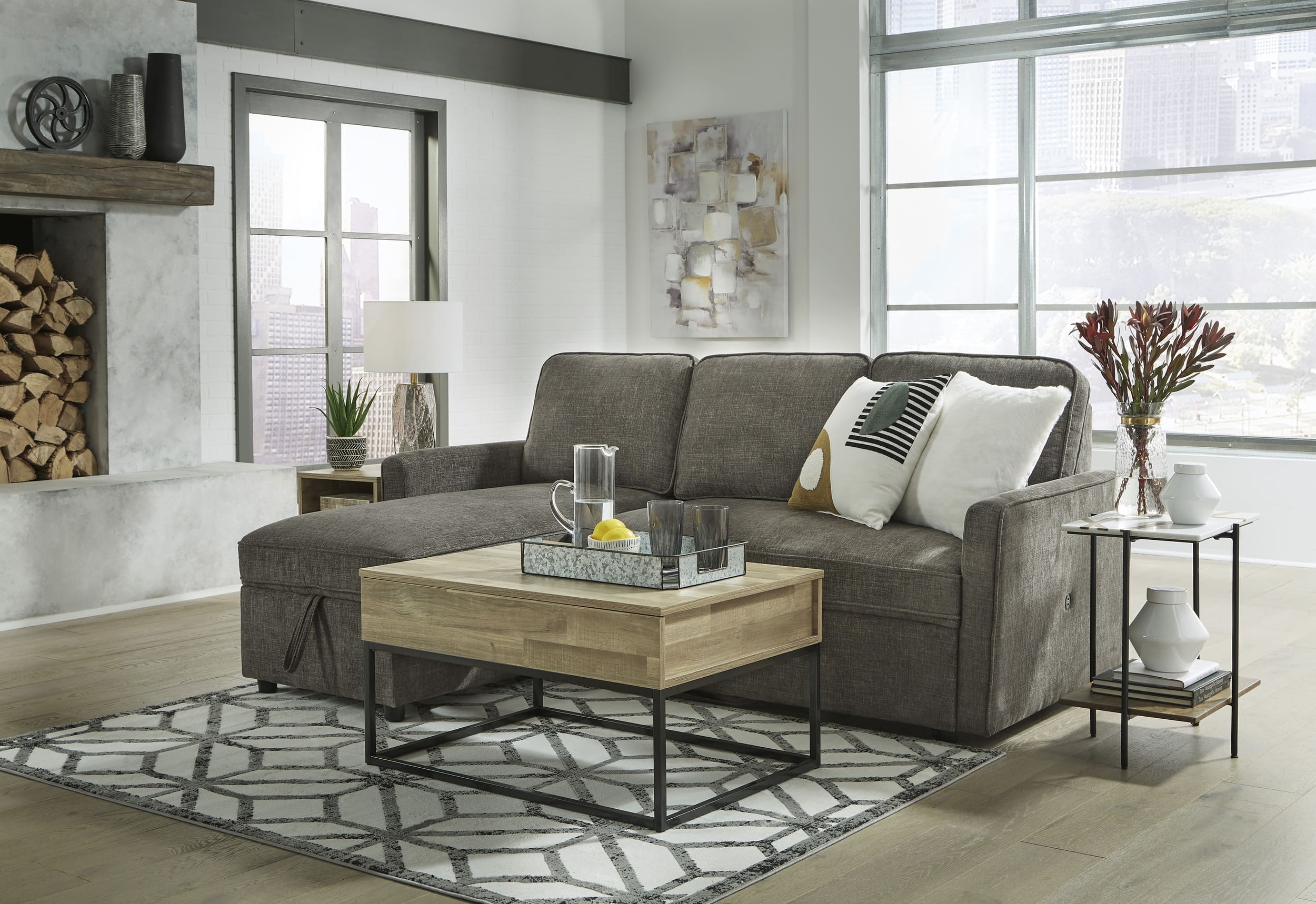 Kerle 2-Piece Polyester L-Shaped Sectional Pop Up Bed w/Left Arm Chaise Facing