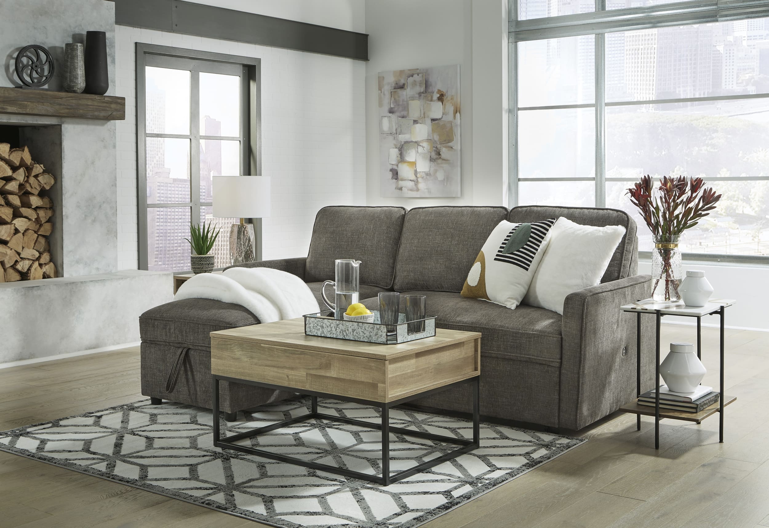 Kerle 2-Piece Polyester L-Shaped Sectional Pop Up Bed w/Left Arm Chaise Facing