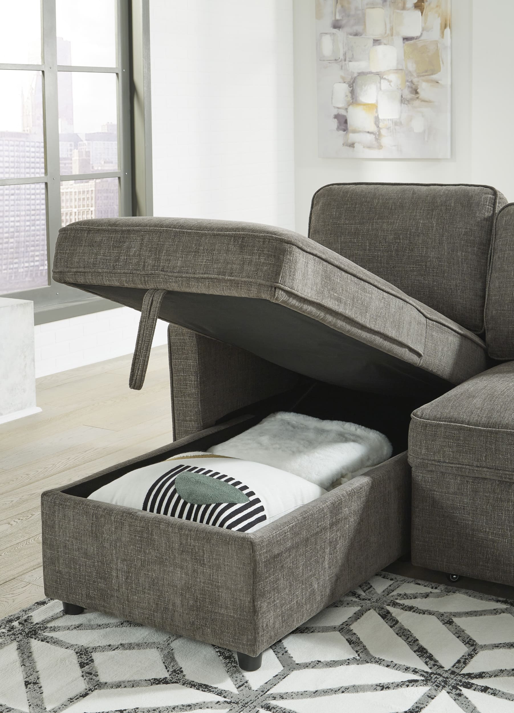 Kerle 2-Piece Polyester L-Shaped Sectional Pop Up Bed w/Left Arm Chaise Facing