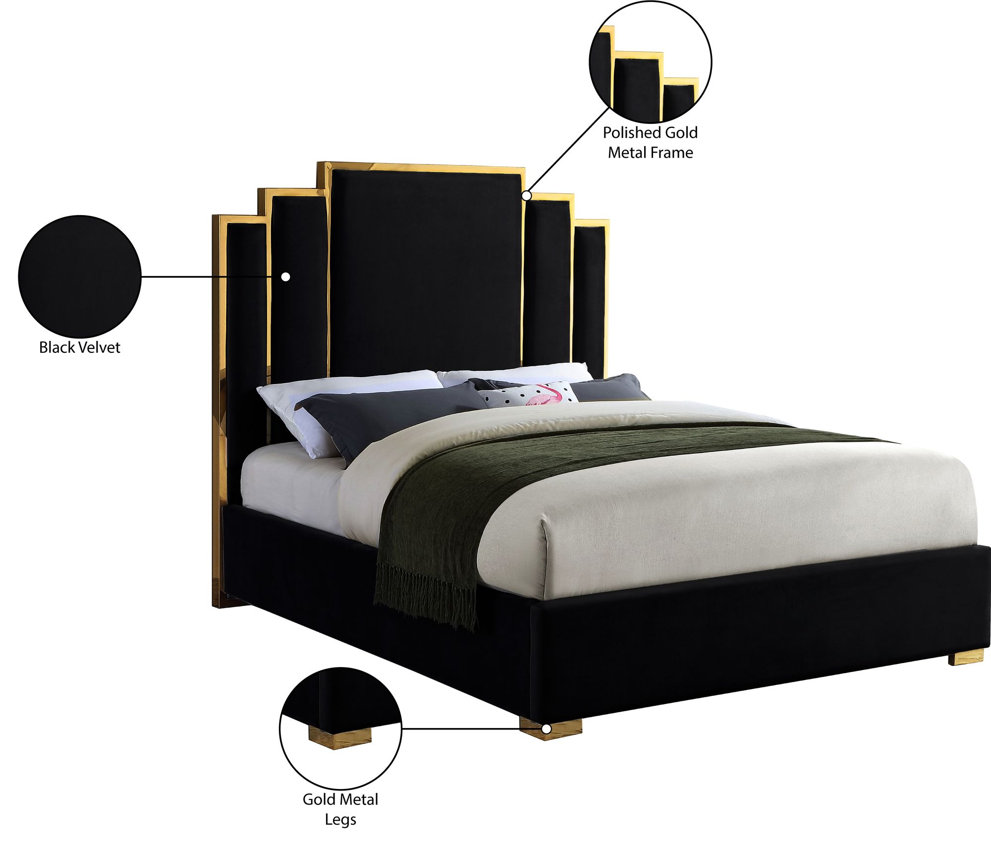 Hugo Velvet Queen Size Bed