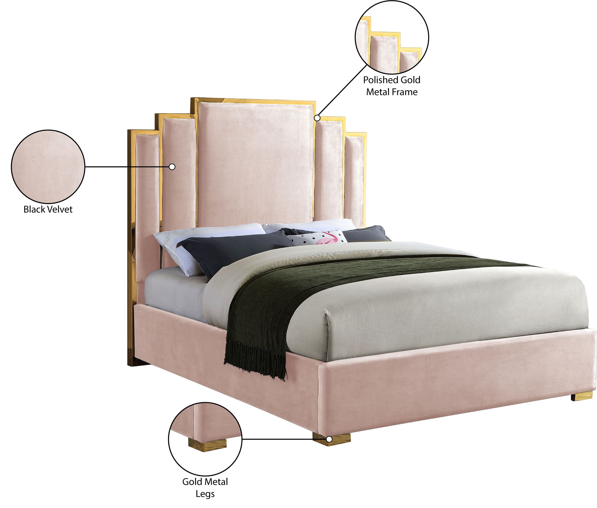 Hugo Velvet Queen Size Bed