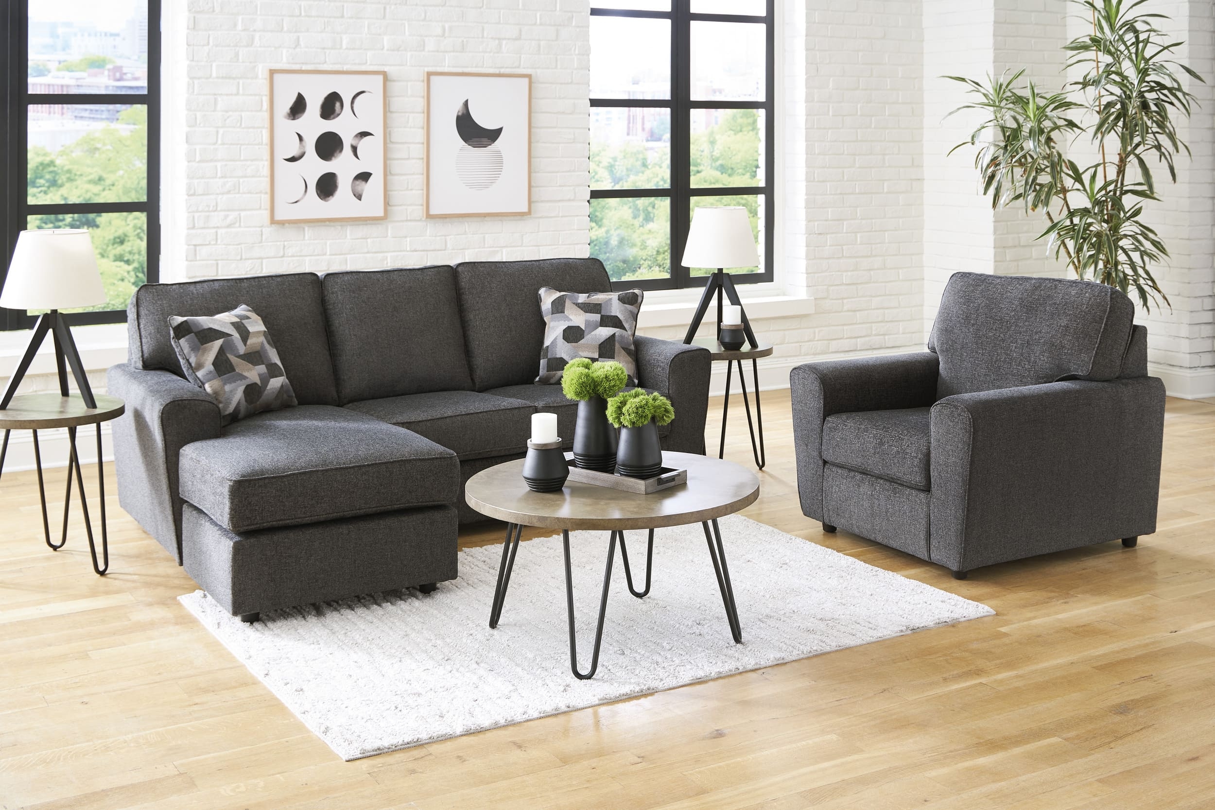 Ashley Cascilla Slate Sofa With Chaise And Chair