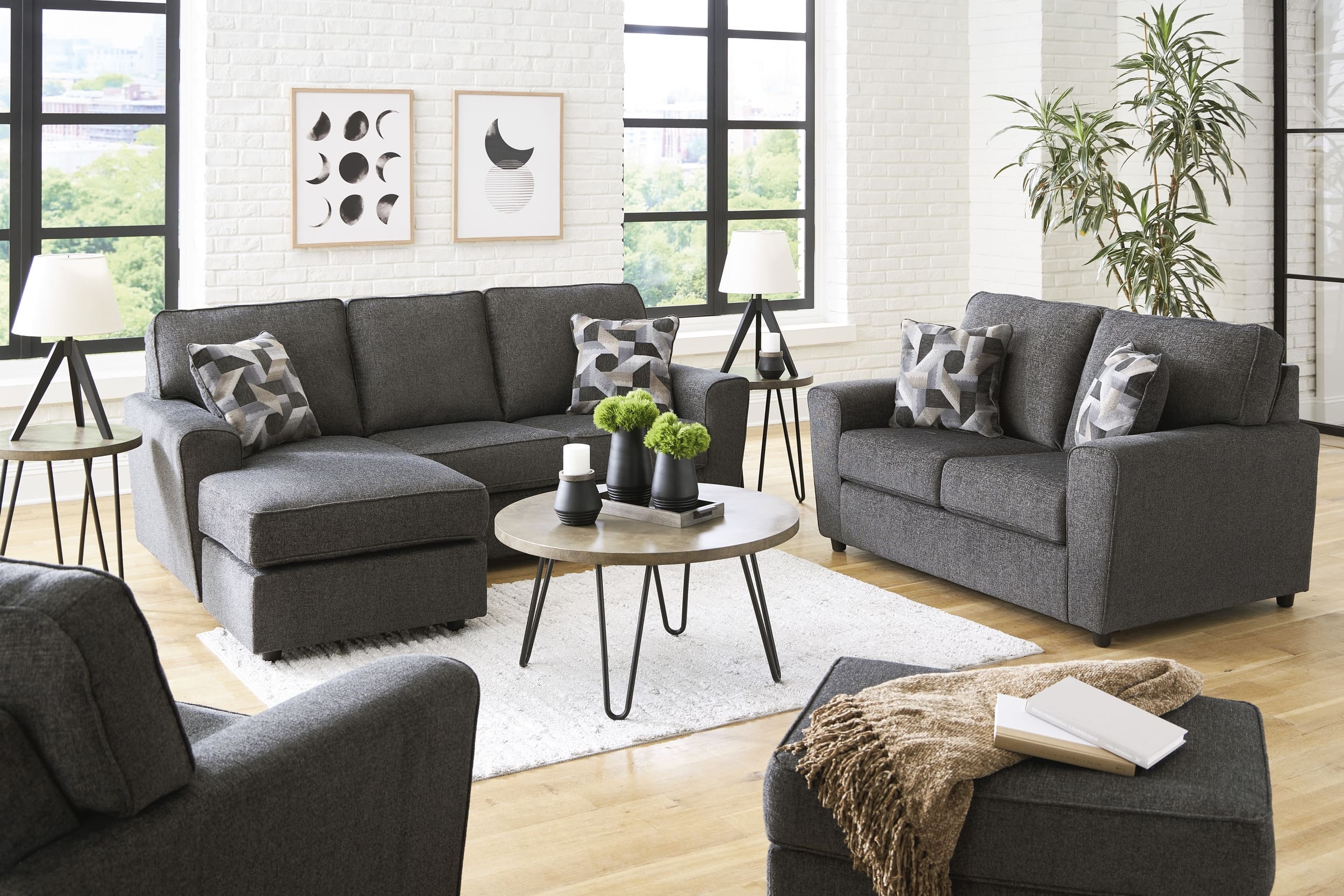 Ashley Cascilla Slate Polyester Sofa Living Room Set