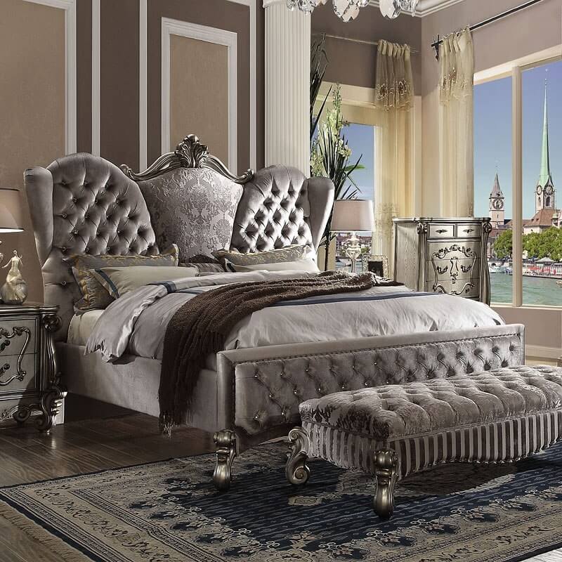 Versailles Velvet Tufted Panel California King Size Bed
