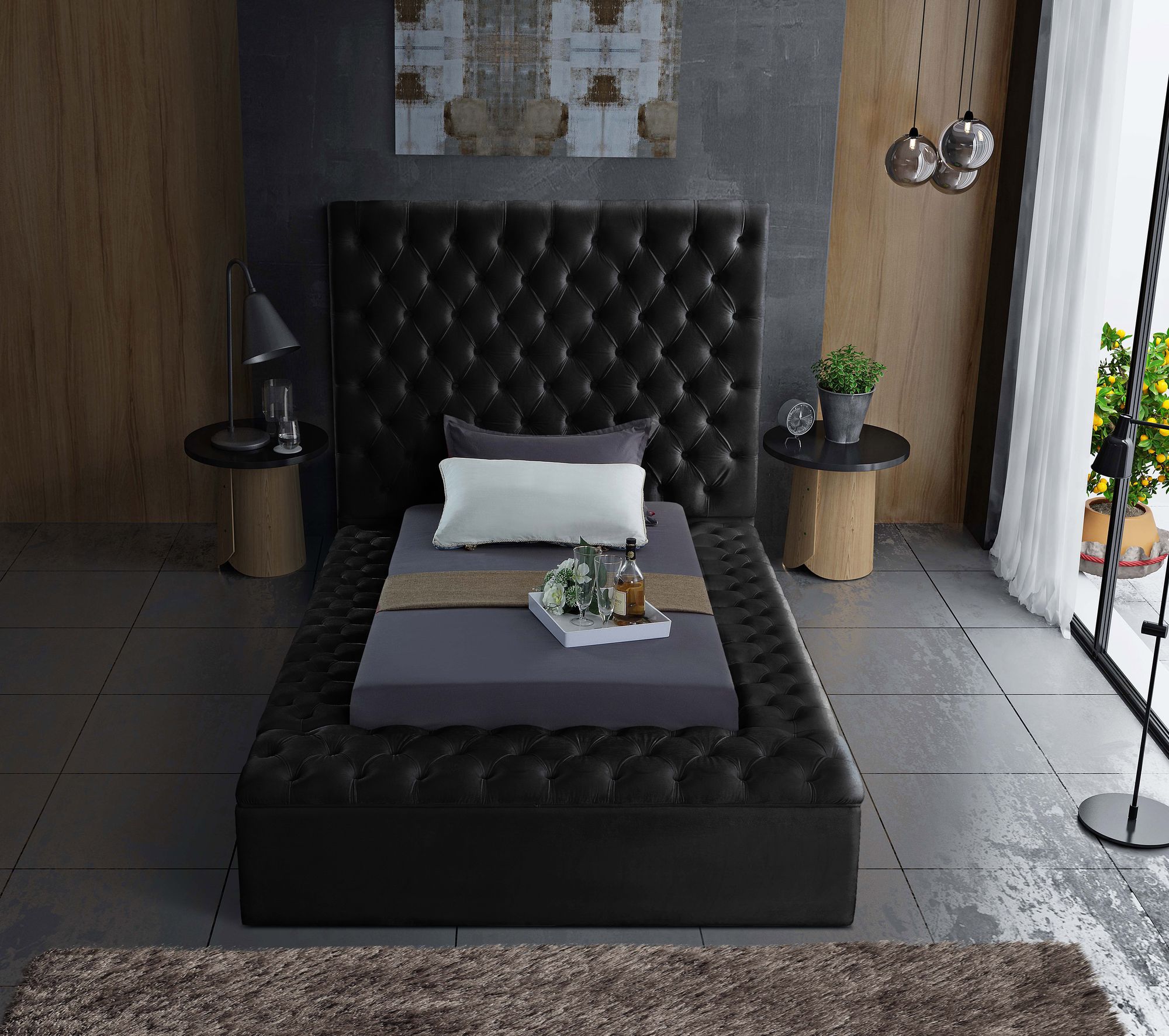 Bliss Velvet Twin Size Bed