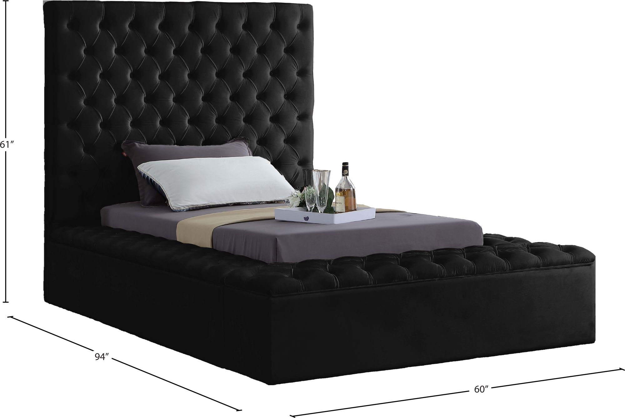Bliss Velvet Twin Size Bed