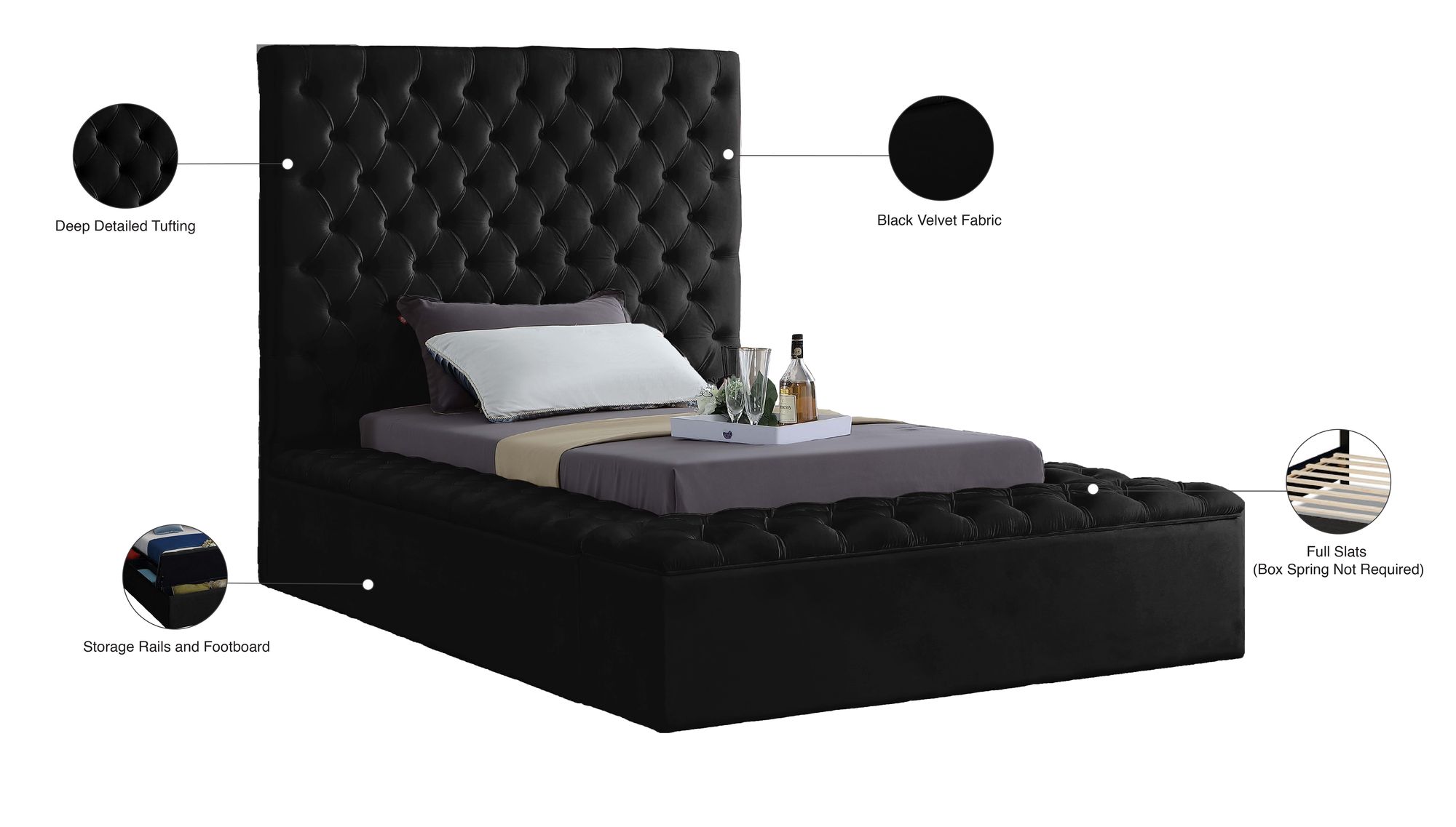 Bliss Velvet Twin Size Bed