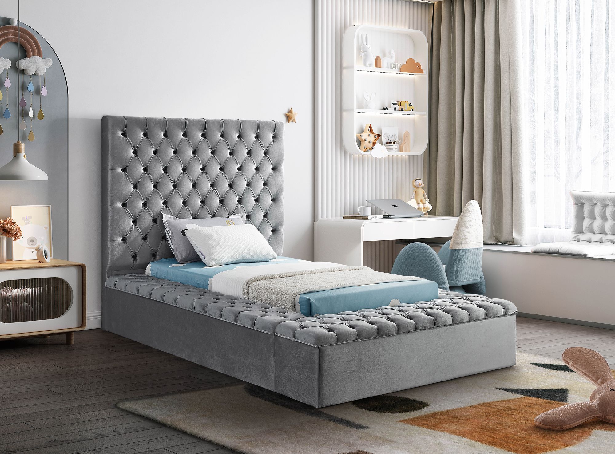 Bliss Velvet Twin Size Bed