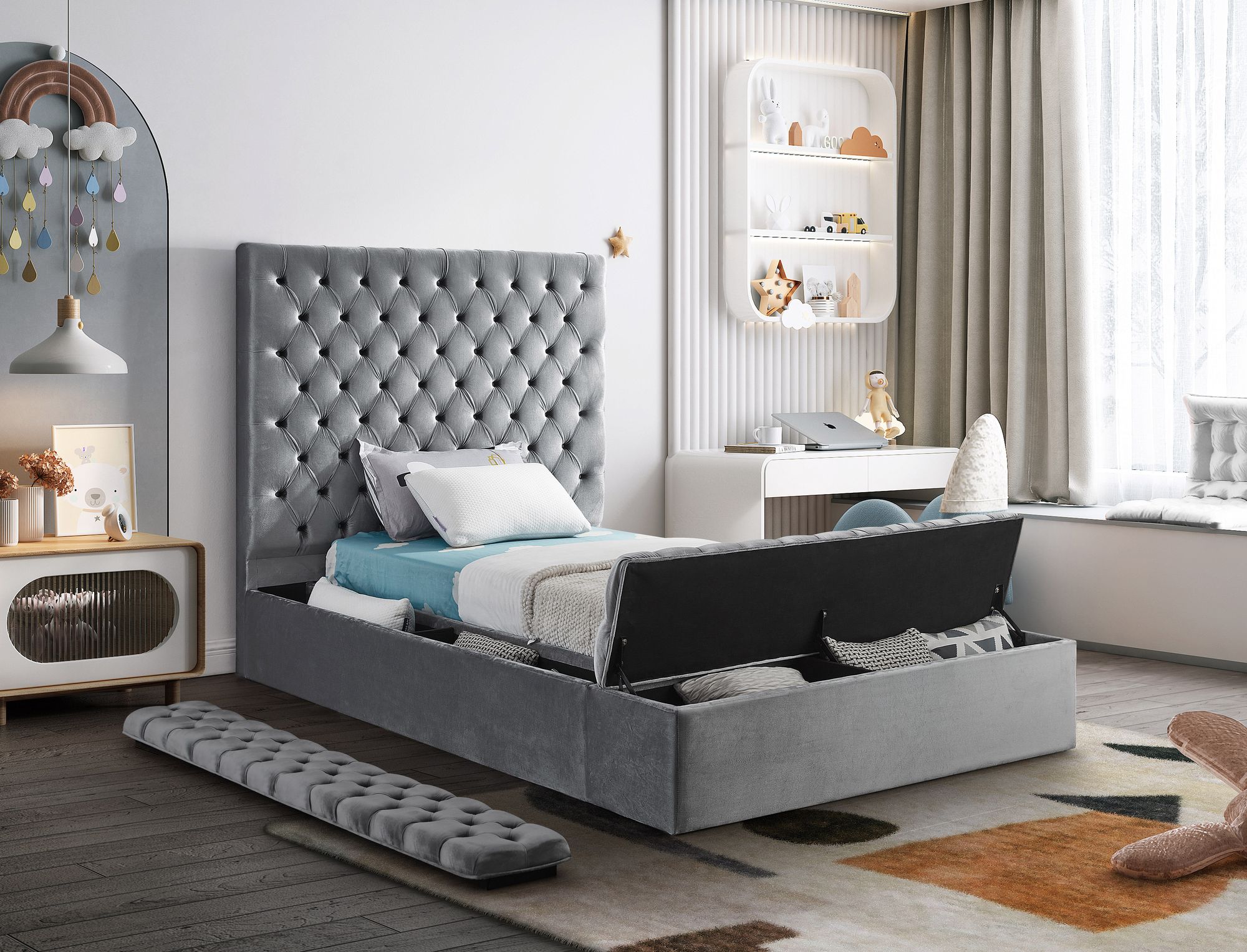 Bliss Velvet Twin Size Bed
