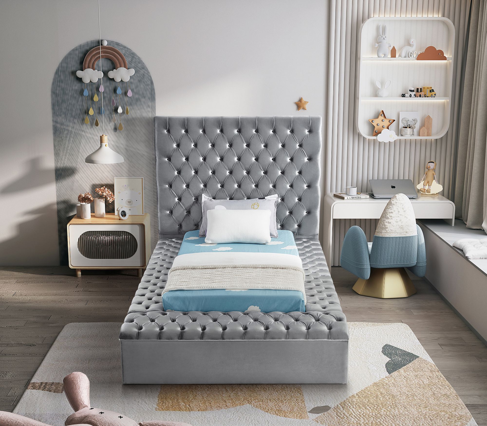 Bliss Velvet Twin Size Bed