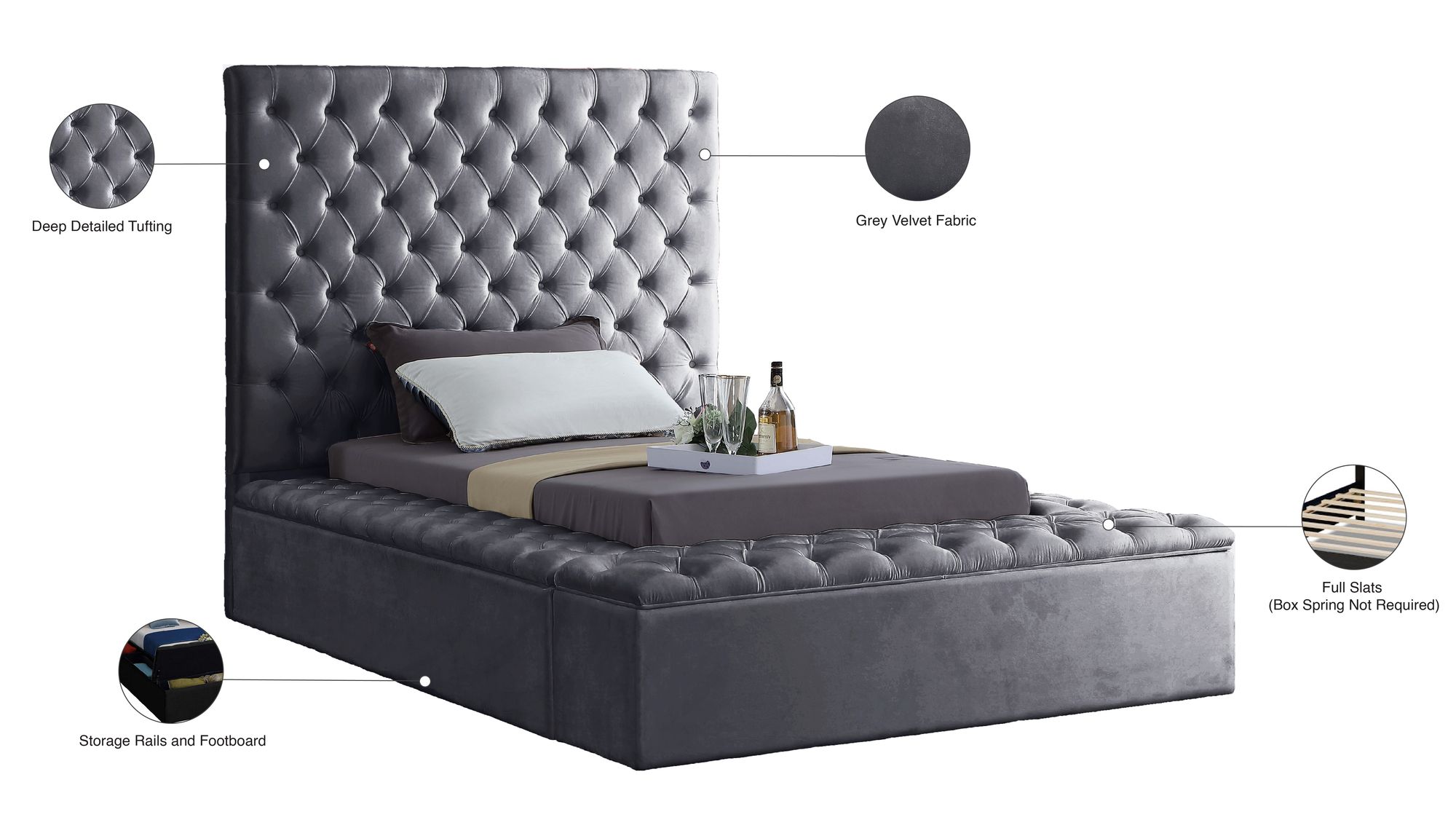 Bliss Velvet Twin Size Bed