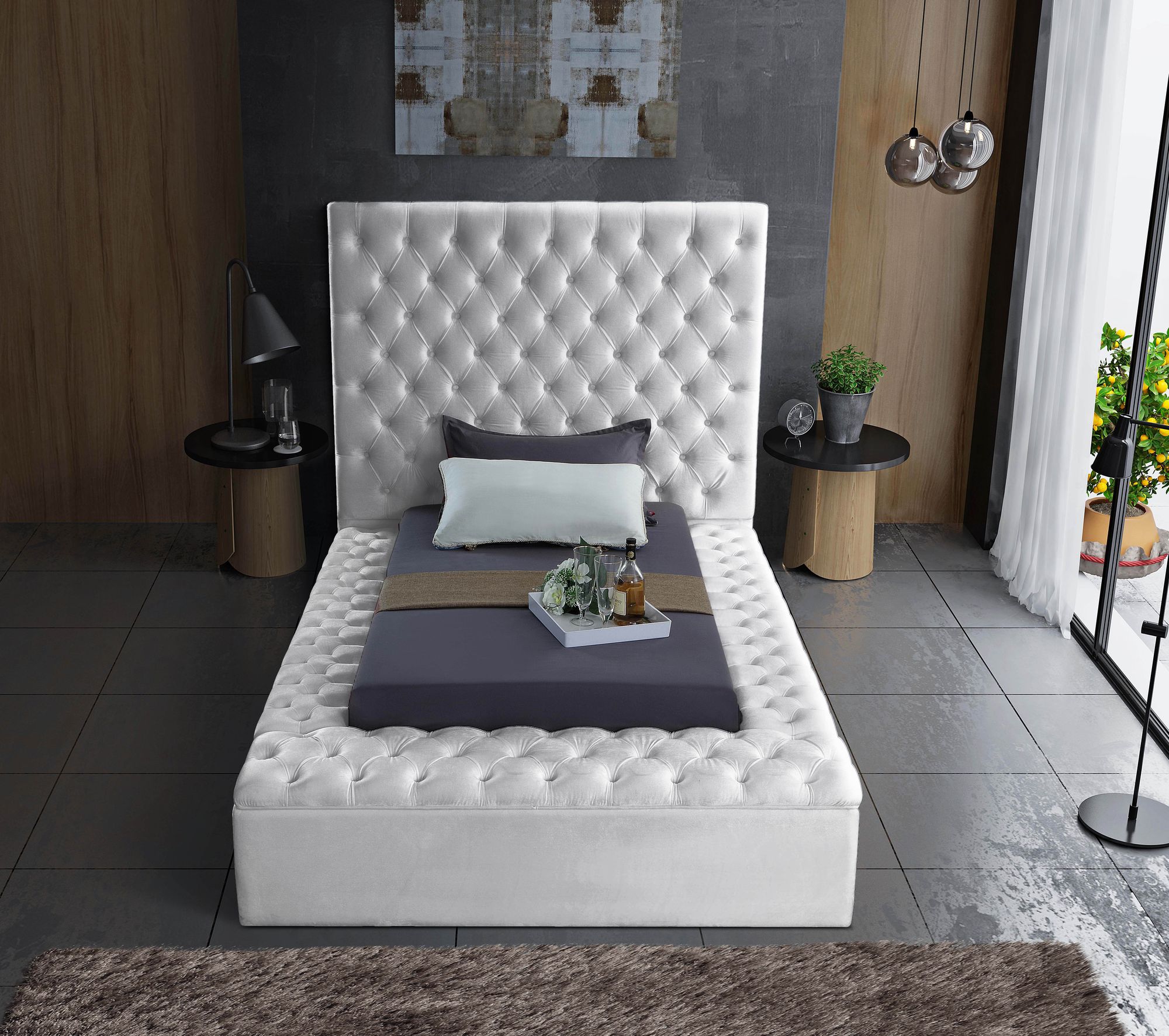 Bliss Velvet Twin Size Bed