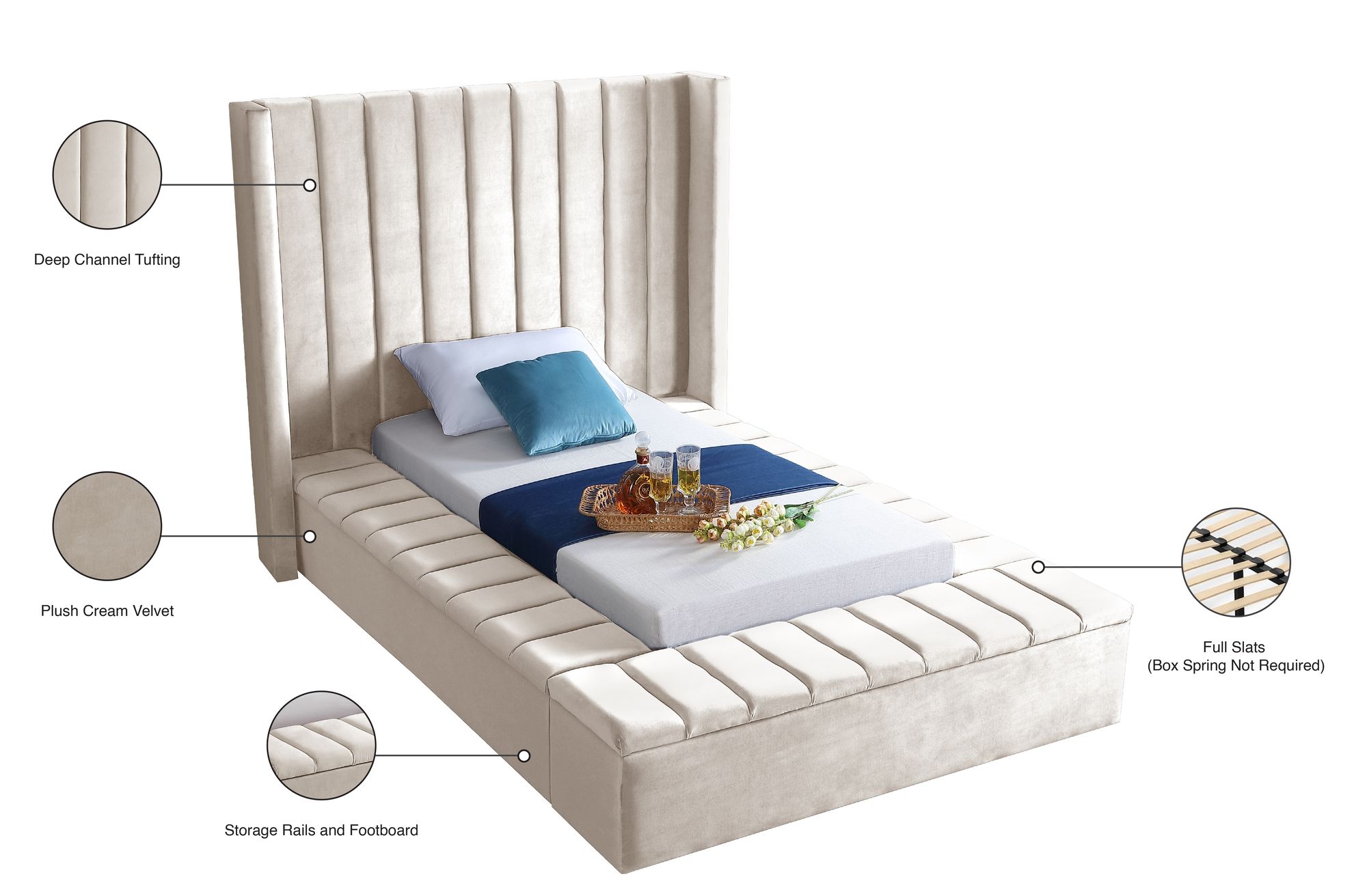 Kiki Velvet Twin Size Bed