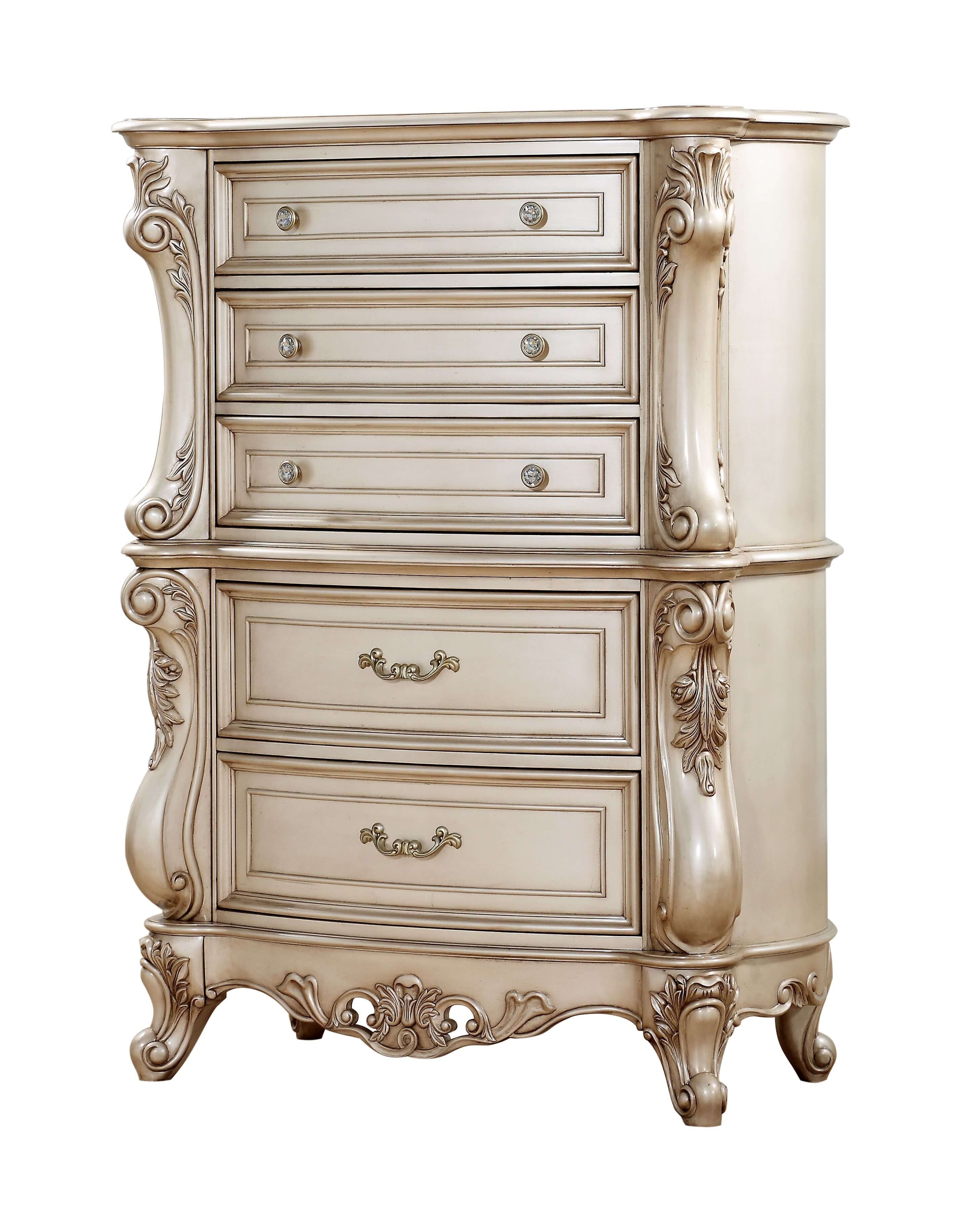 Acme Gorsedd 2-Drawer Wooden Nightstand with Marble Top in Golden Ivory